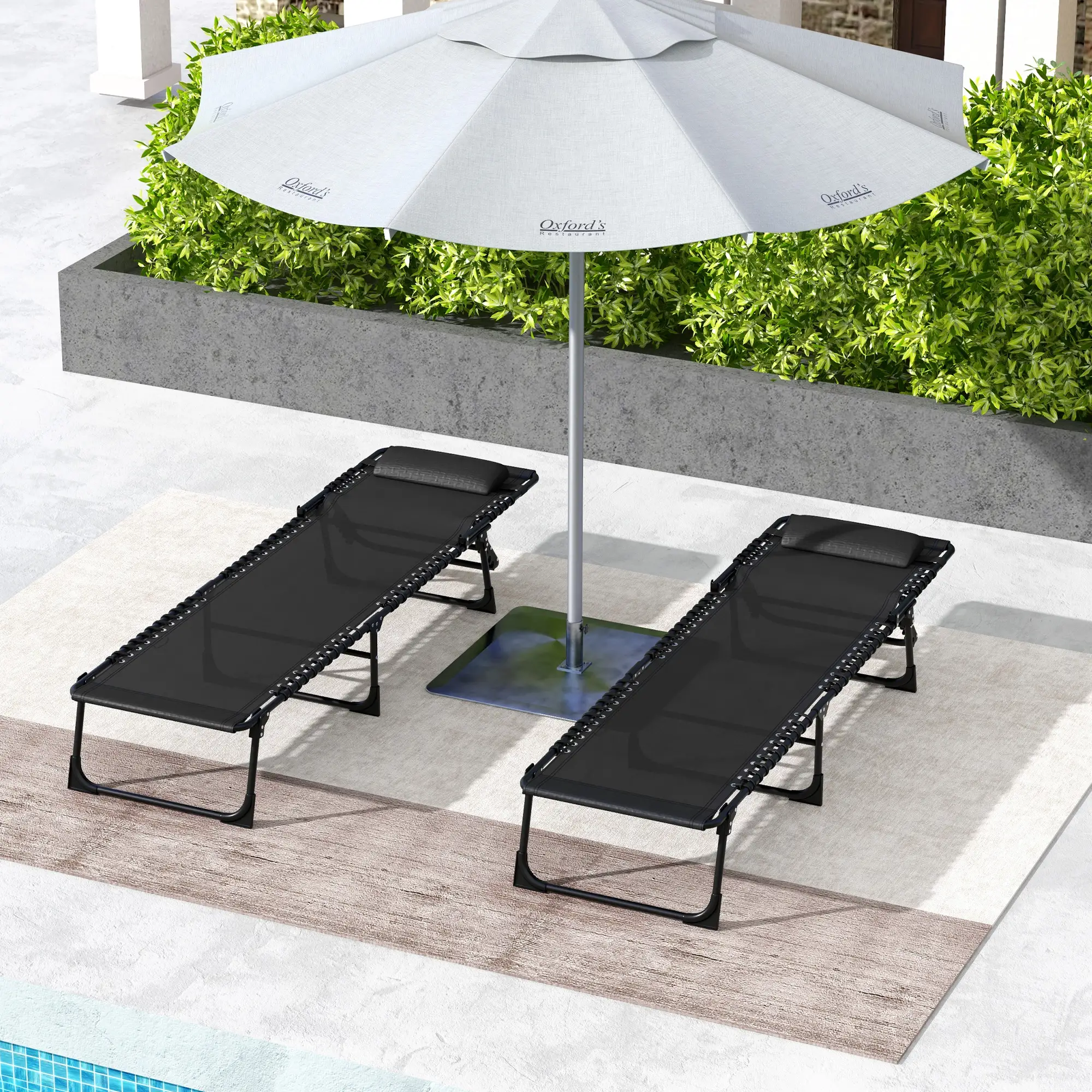 Folding Lounge Chair, Adjustable Chaise With Headrest, Black - Image 7