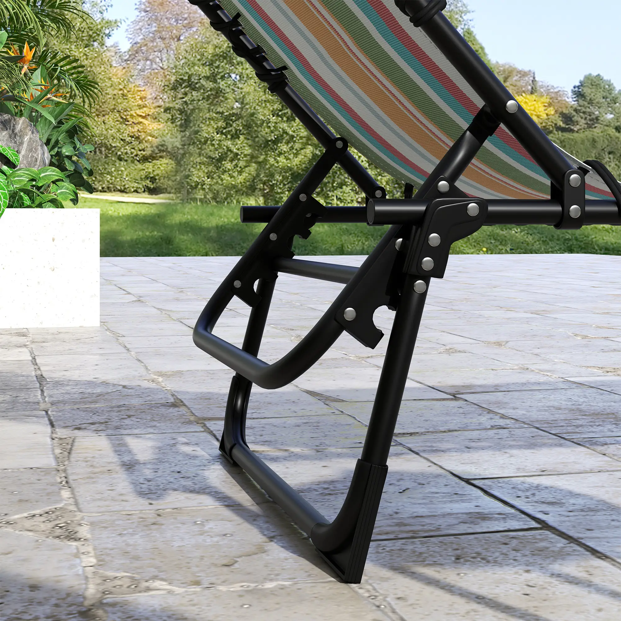 Folding Lounge Chair, Adjustable Chaise With Headrest, Multi-Colored - Image 10