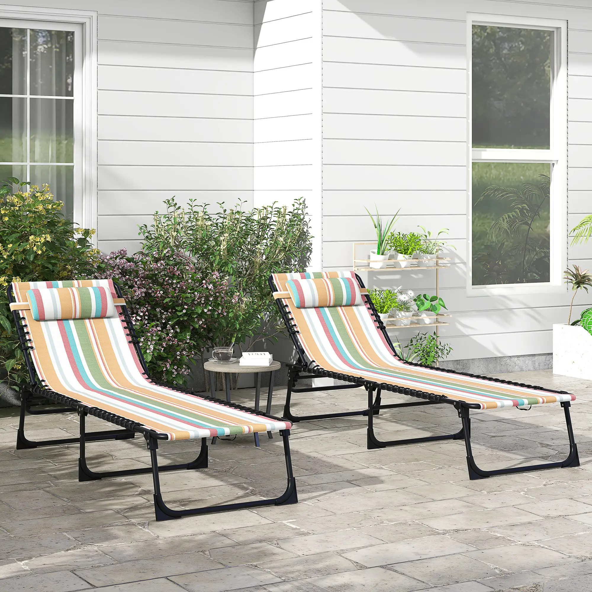 Folding Lounge Chair, Adjustable Chaise With Headrest, Multi-Colored - Image 8