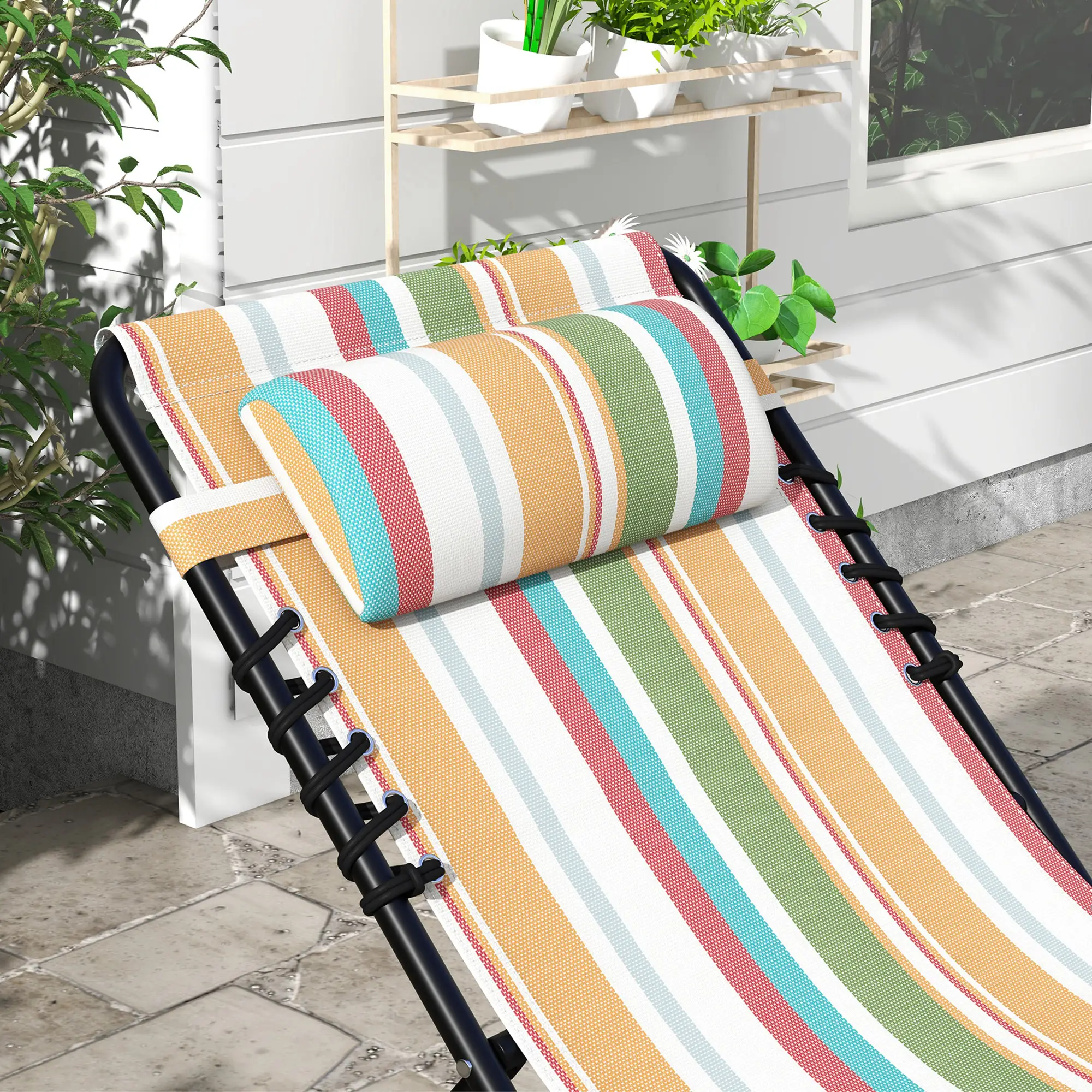 Folding Lounge Chair, Adjustable Chaise With Headrest, Multi-Colored - Image 9