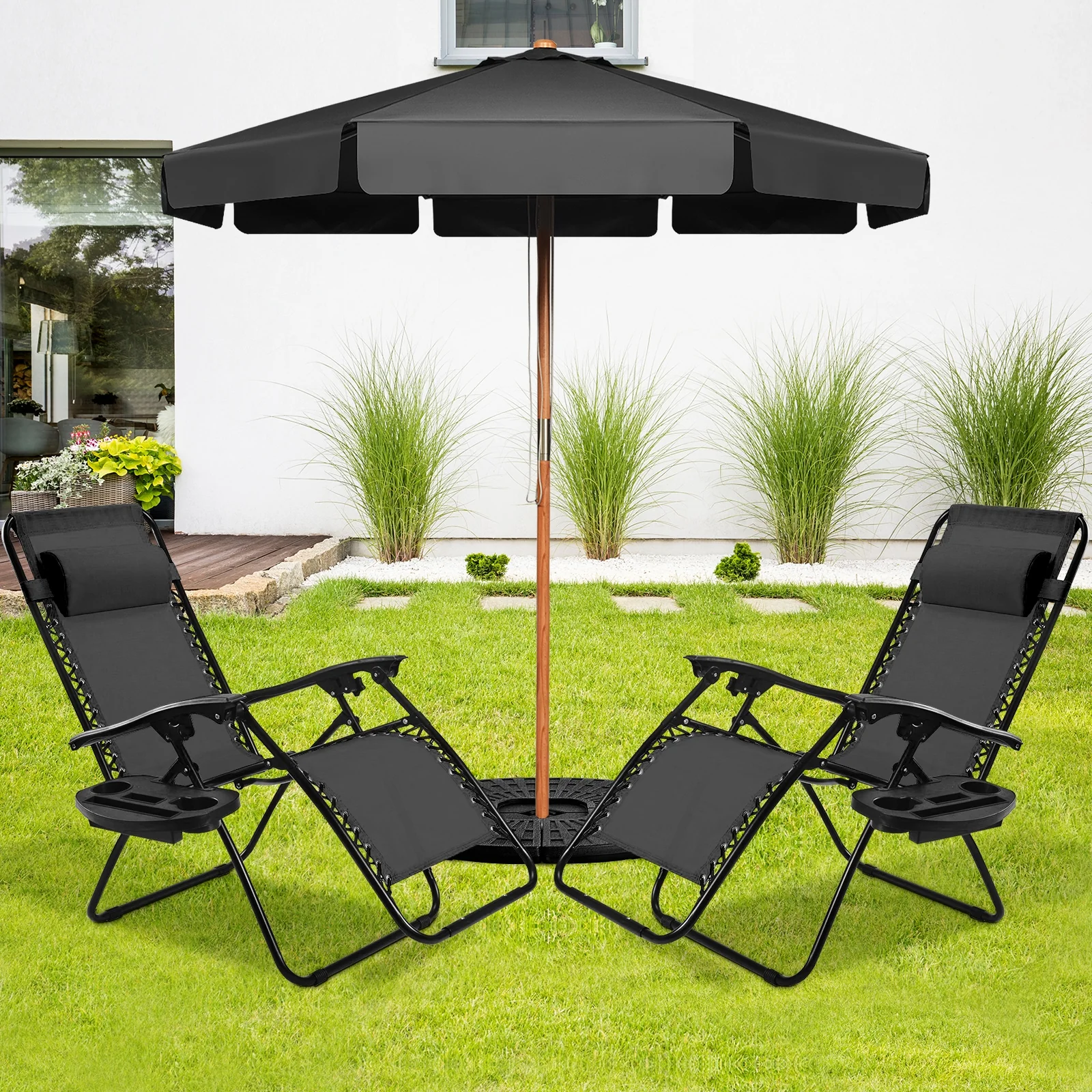 Folding Lounge Chair, Zero Gravity, 2 Pieces, Black - Image 7