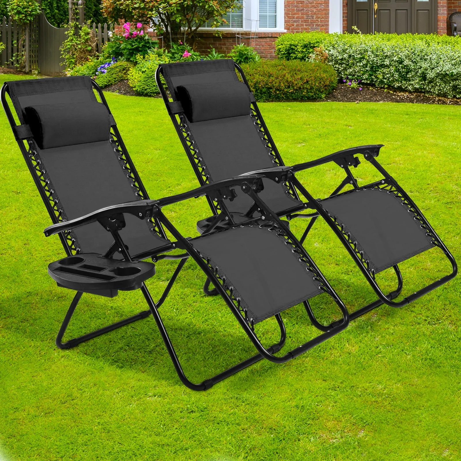Folding Lounge Chair, Zero Gravity, 2 Pieces, Black - Image 8