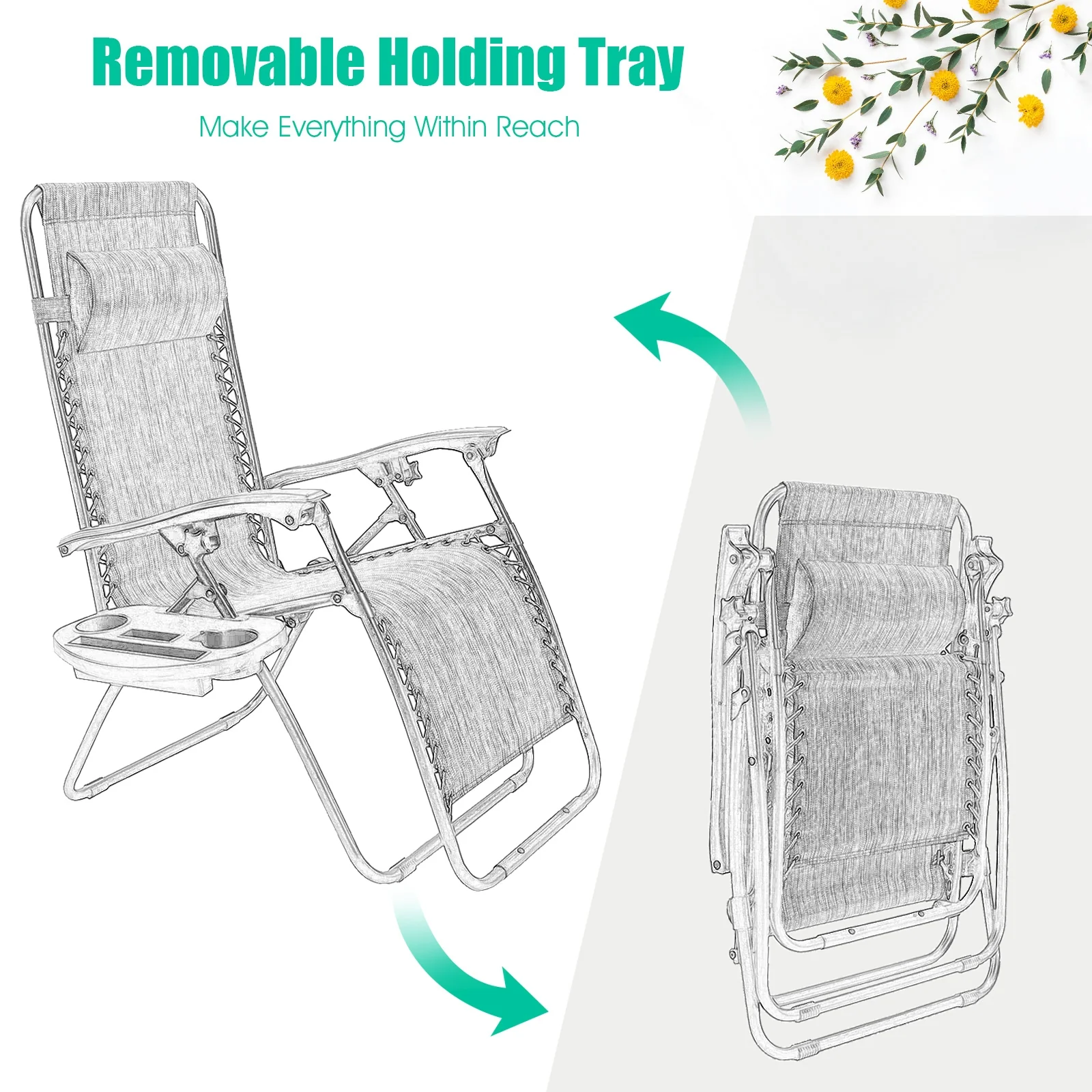 Folding Lounge Chair, Zero Gravity, 2 Pieces, Black - Image 9