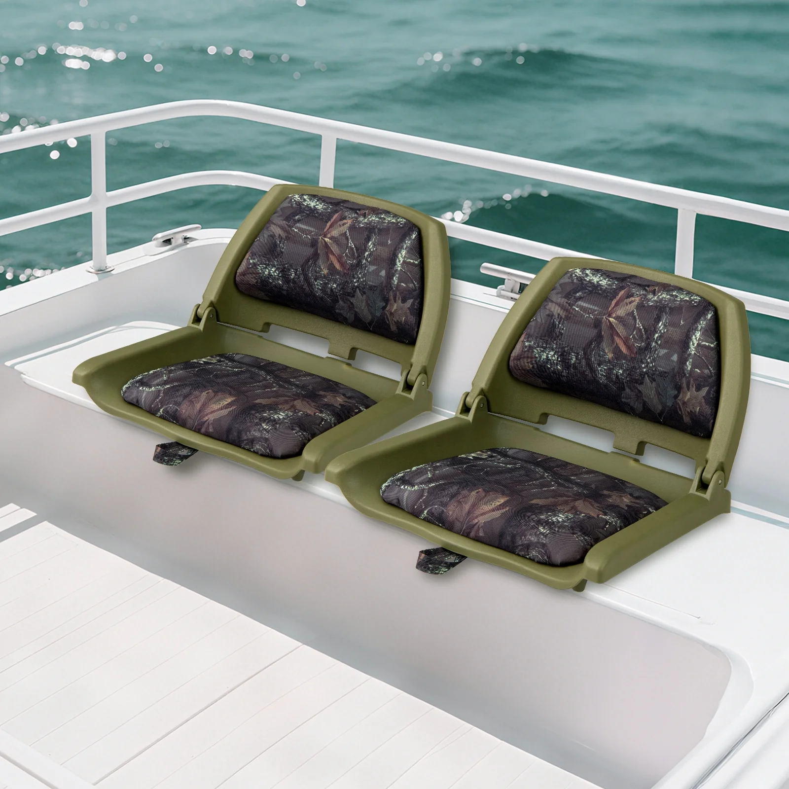 Folding Low Back Boat Chair, Marine-Grade PVC, Green - Image 3