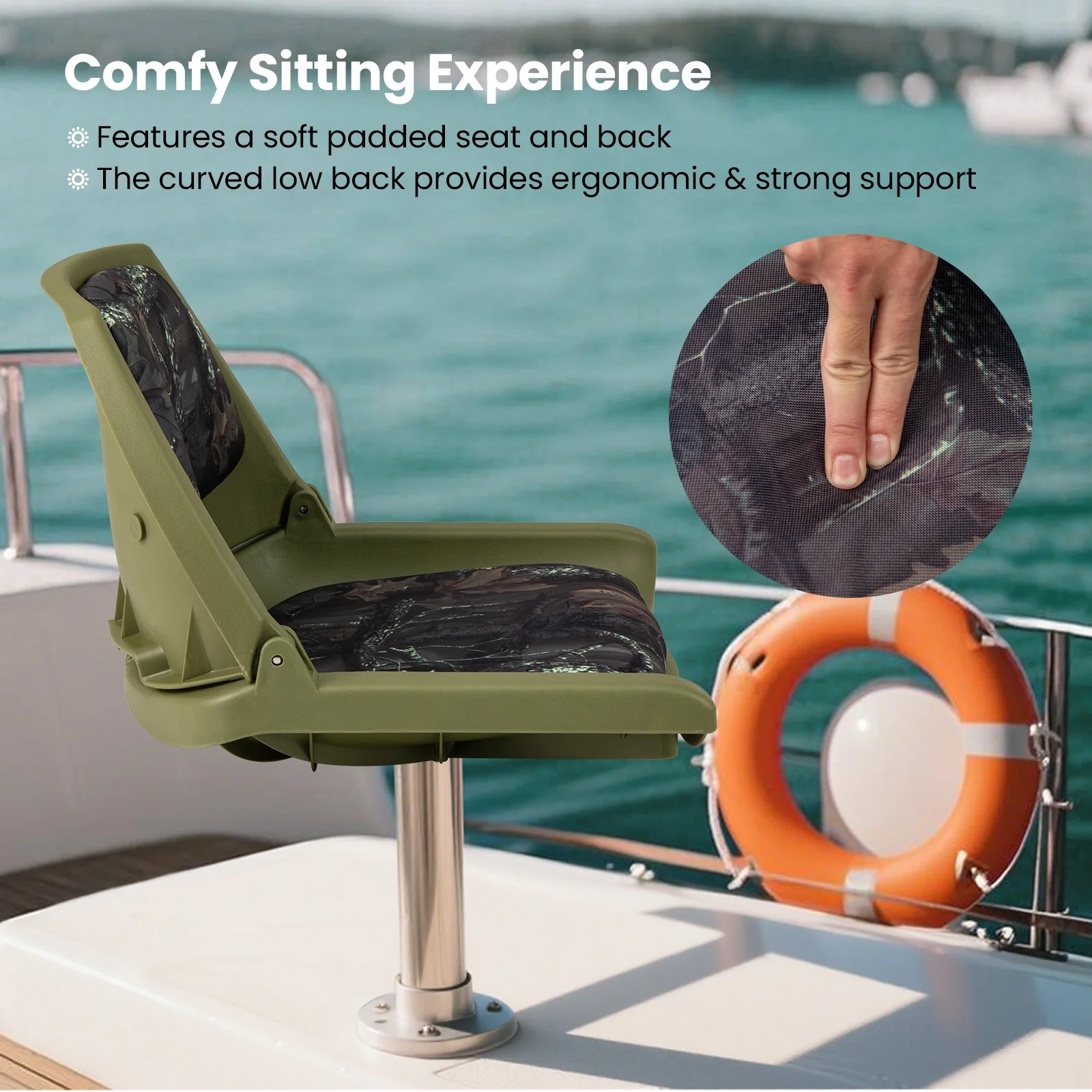 Folding Low Back Boat Chair, Marine-Grade PVC, Green - Image 8