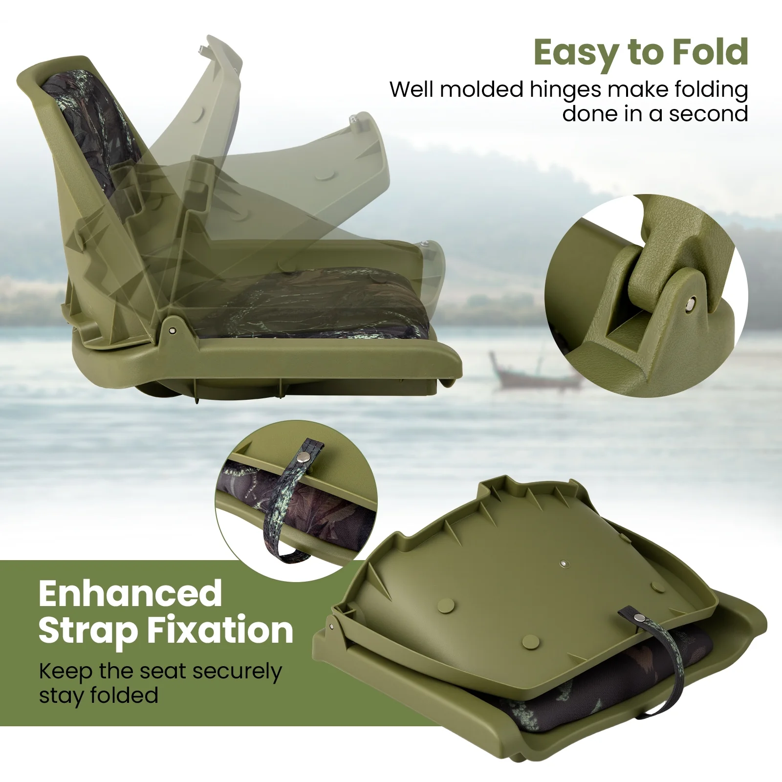 Folding Low Back Boat Chair, Marine-Grade PVC, Green - Image 9
