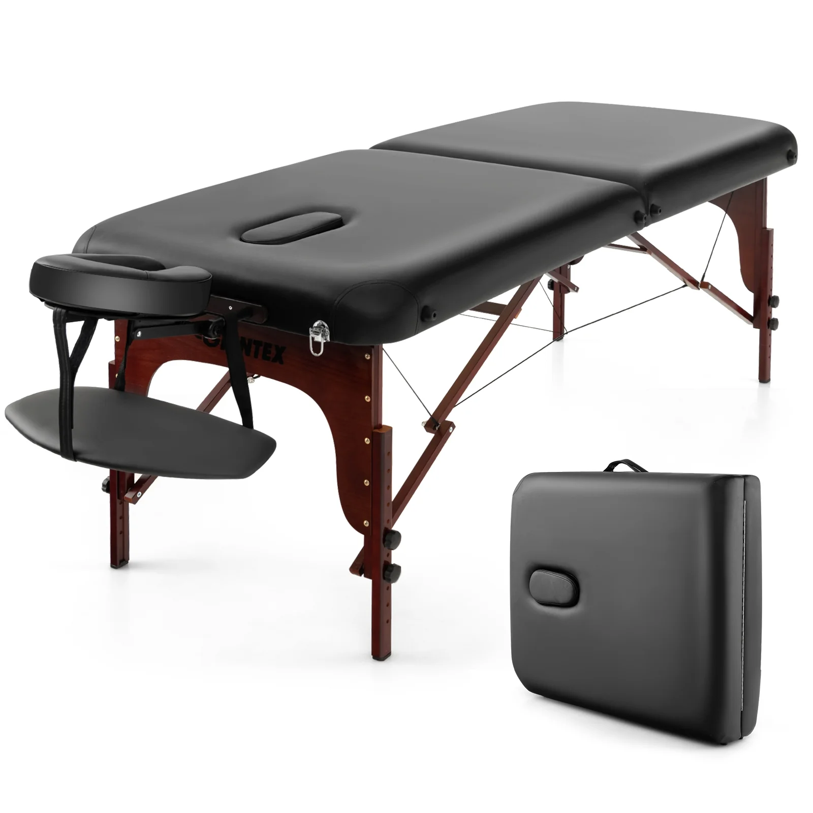Folding Massage Table, Height-Adjustable Beech Wood Frame, Black