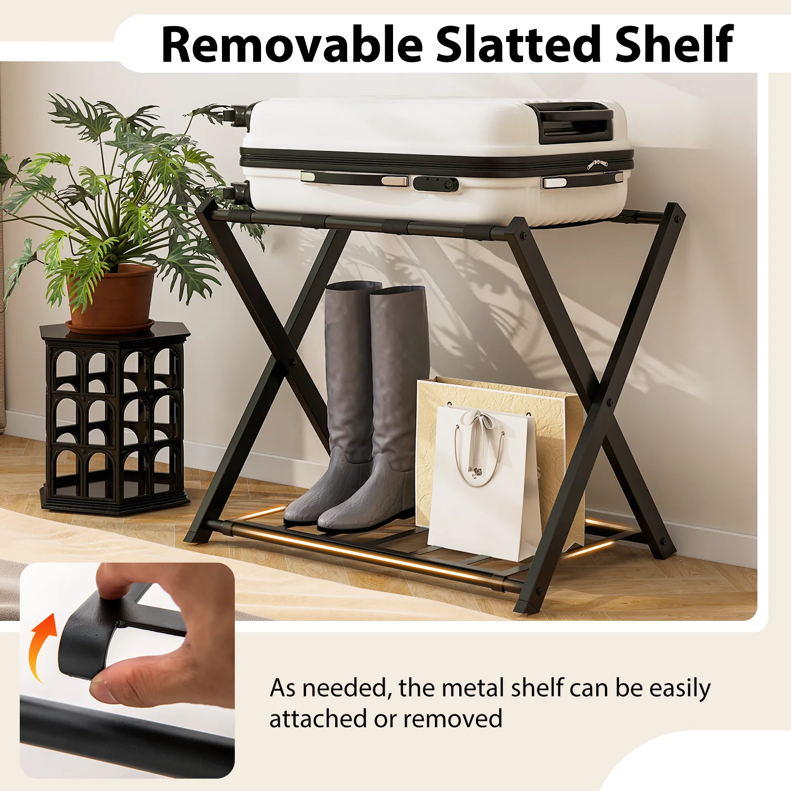 Folding Metal Luggage Rack Suitcase Set, Black - Image 10