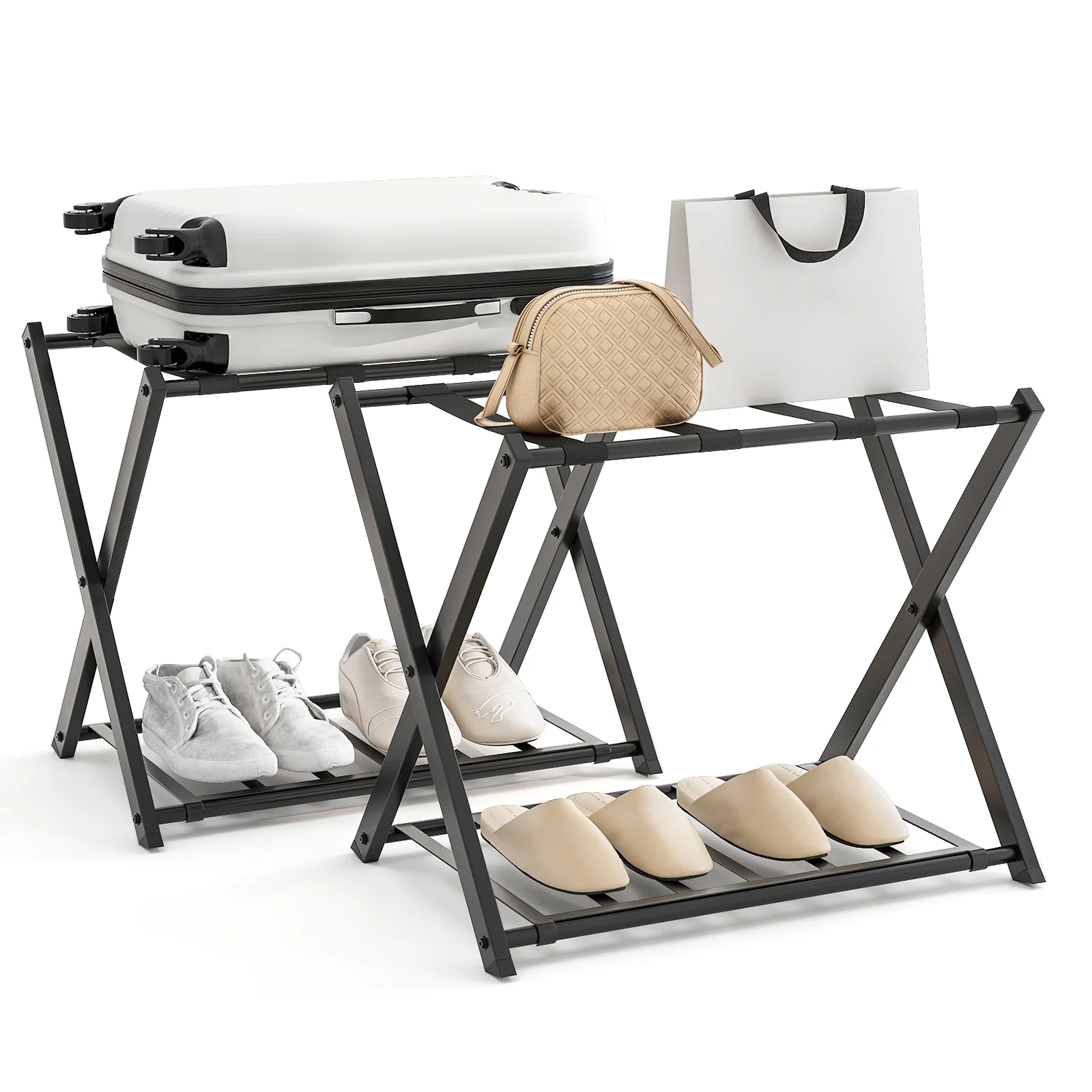 Folding Metal Luggage Rack Suitcase Set, Black - Image 5