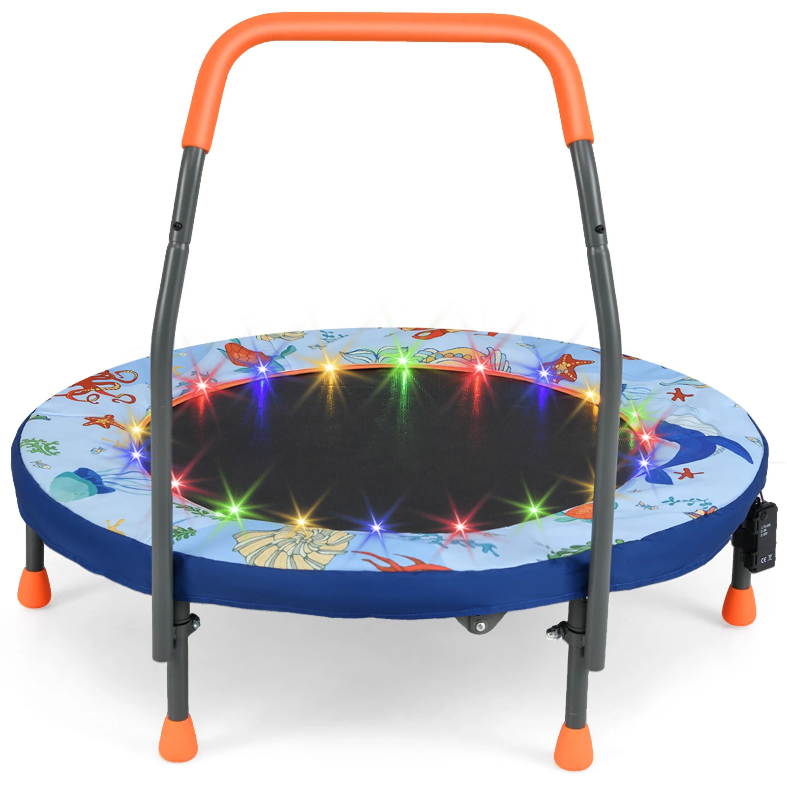 Folding Mini Trampoline With Lights, Kids Rebounder, Blue - Image 3