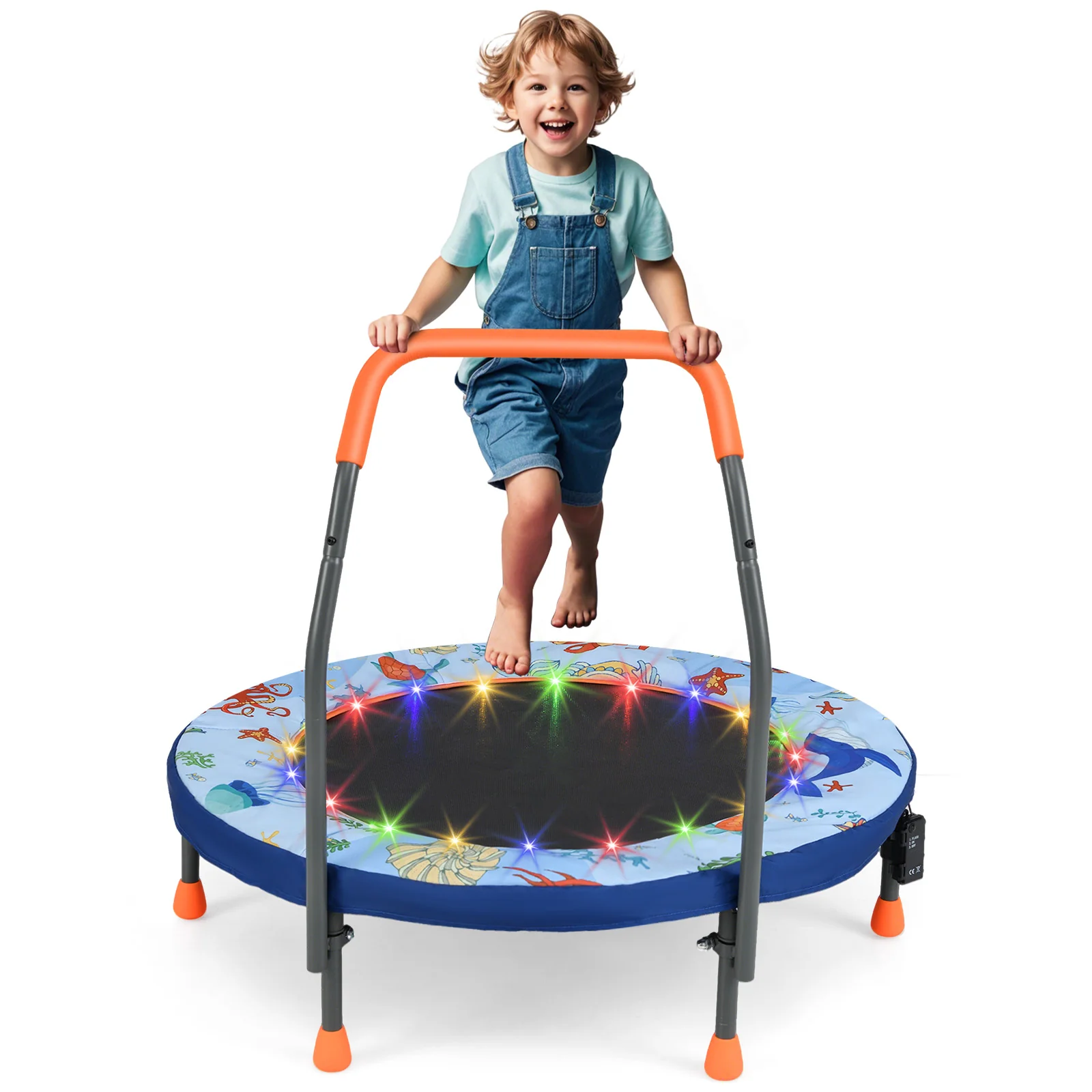 Folding Mini Trampoline With Lights, Kids Rebounder, Blue - Image 4