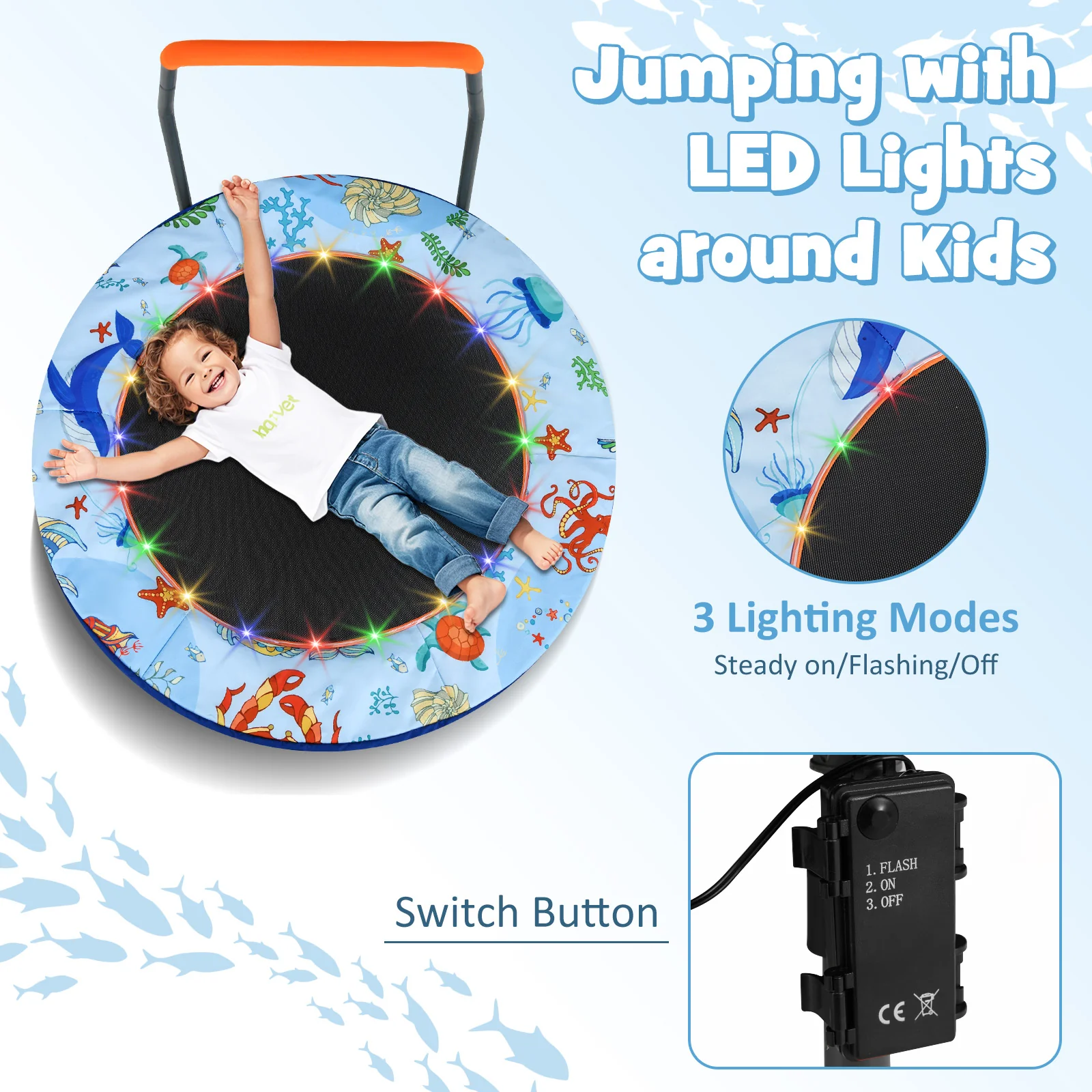 Folding Mini Trampoline With Lights, Kids Rebounder, Blue - Image 6