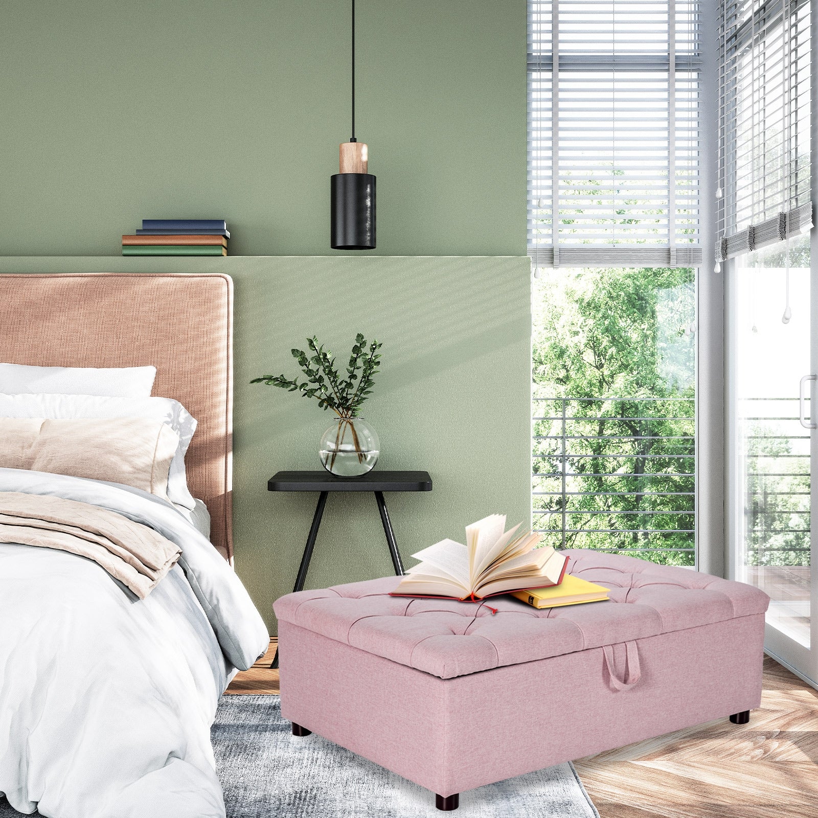 Folding Ottoman Sleeper Bed With Mattress, Pink - Image 7