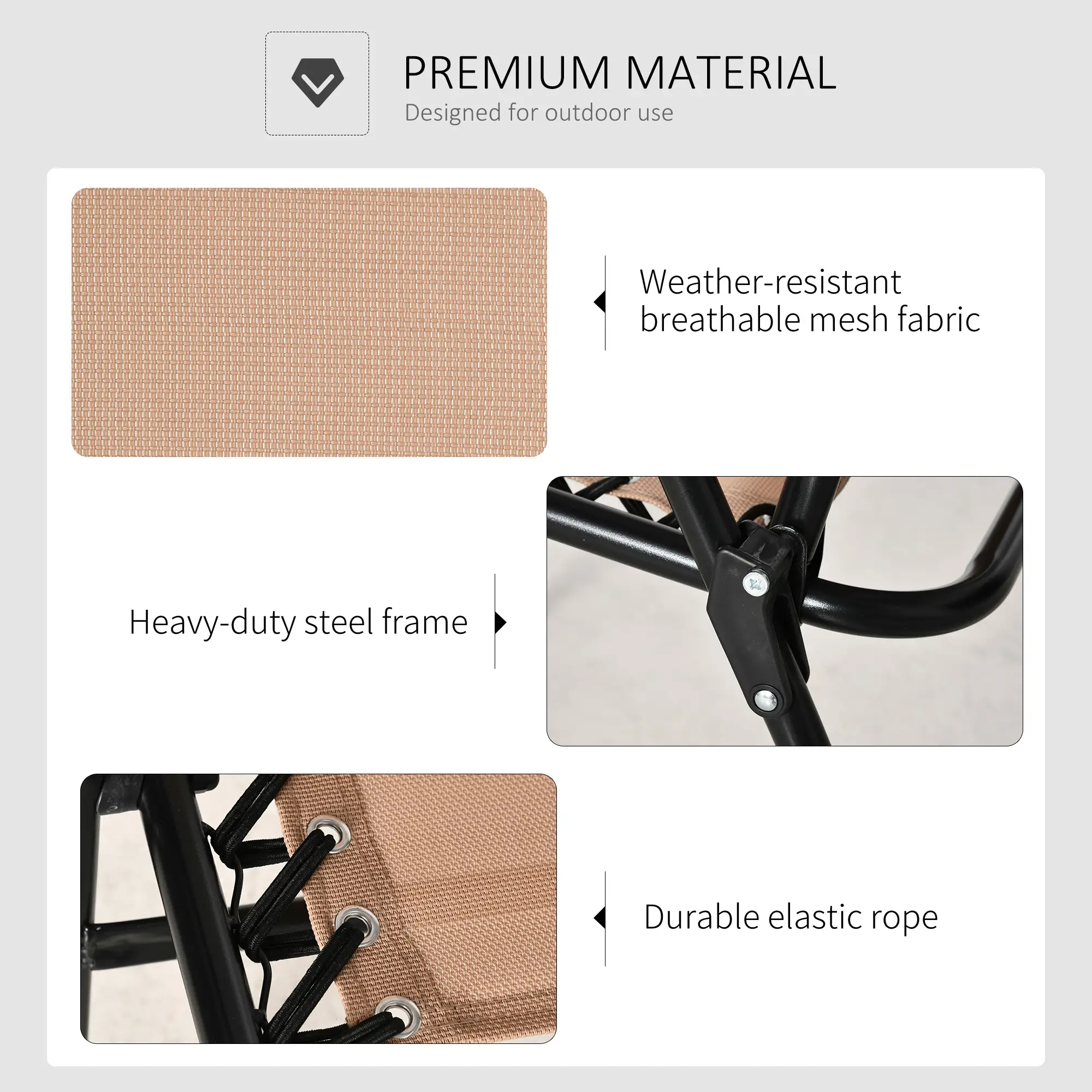 Folding Outdoor Chair, Bungee Sling Patio Dining, 1-Pack, Beige - Image 5