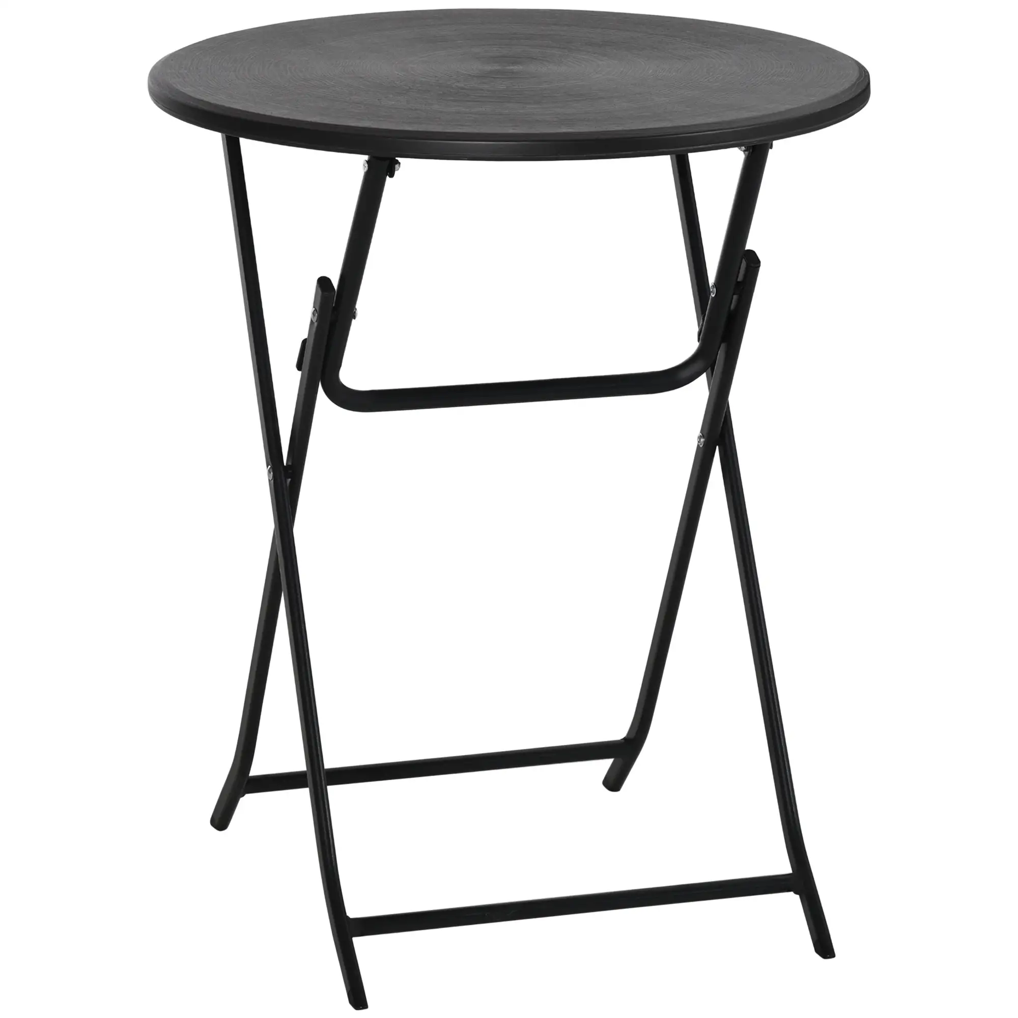 Folding Outdoor Coffee Table, 23.6" Round, Wood-Effect HDPE Top, Dark Grey