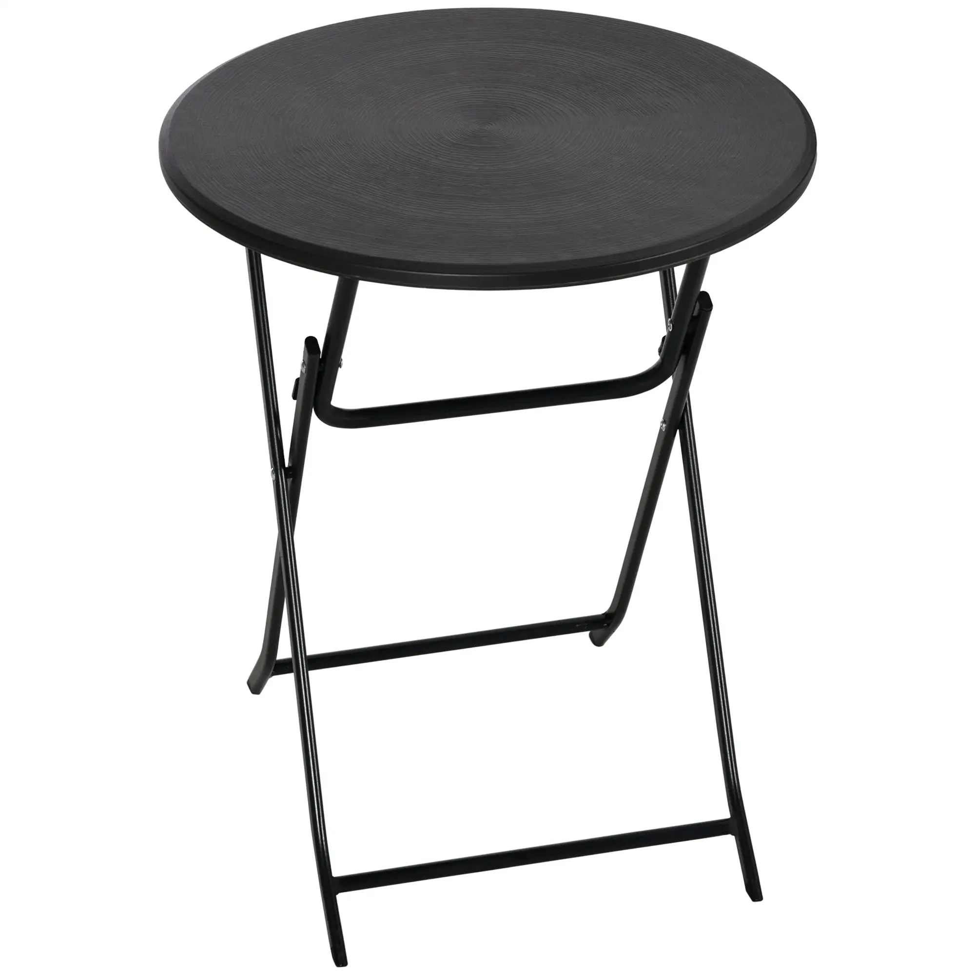 Folding Outdoor Coffee Table, 23.6" Round, Wood-Effect HDPE Top, Dark Grey - Image 11