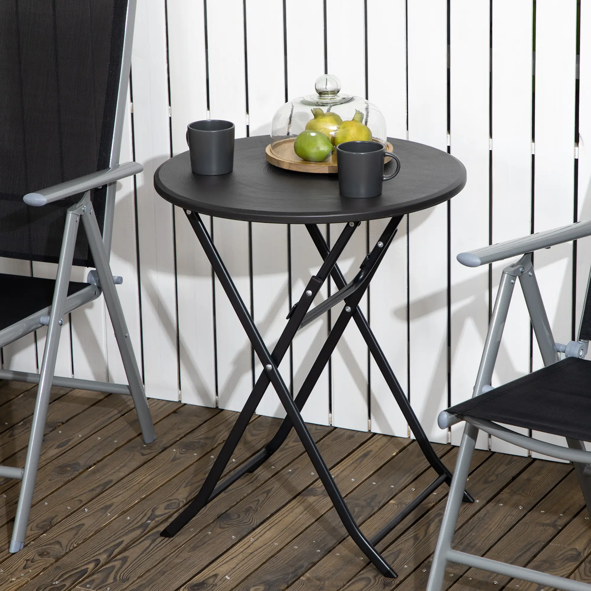 Folding Outdoor Coffee Table, 23.6" Round, Wood-Effect HDPE Top, Dark Grey - Image 8