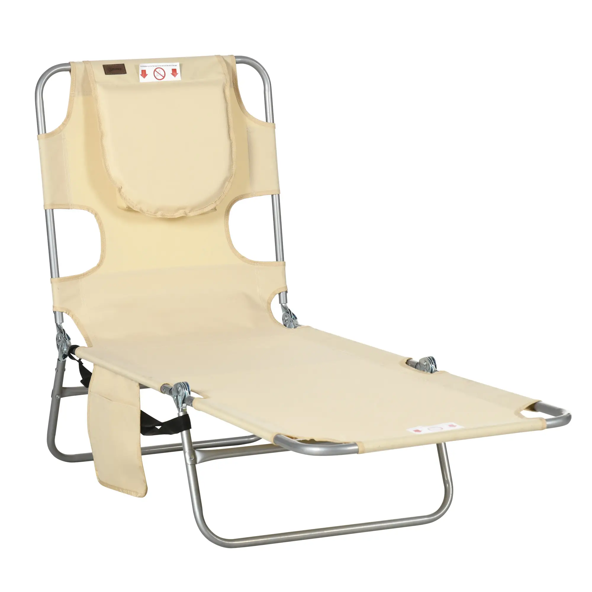 Folding Outdoor Lounge Chair, 5-Level Tanning Chair, Beige