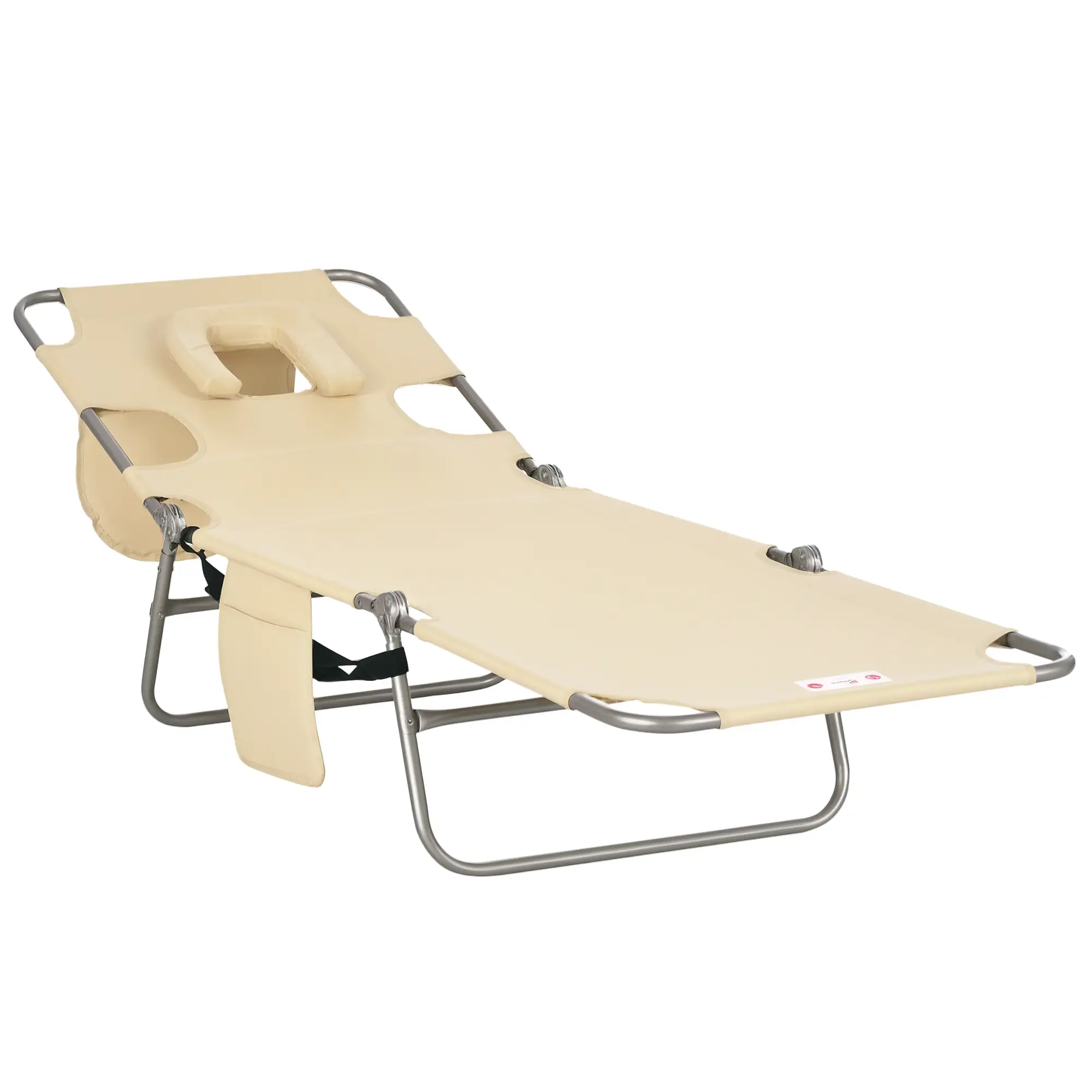 Folding Outdoor Lounge Chair, 5-Level Tanning Chair, Beige - Image 11