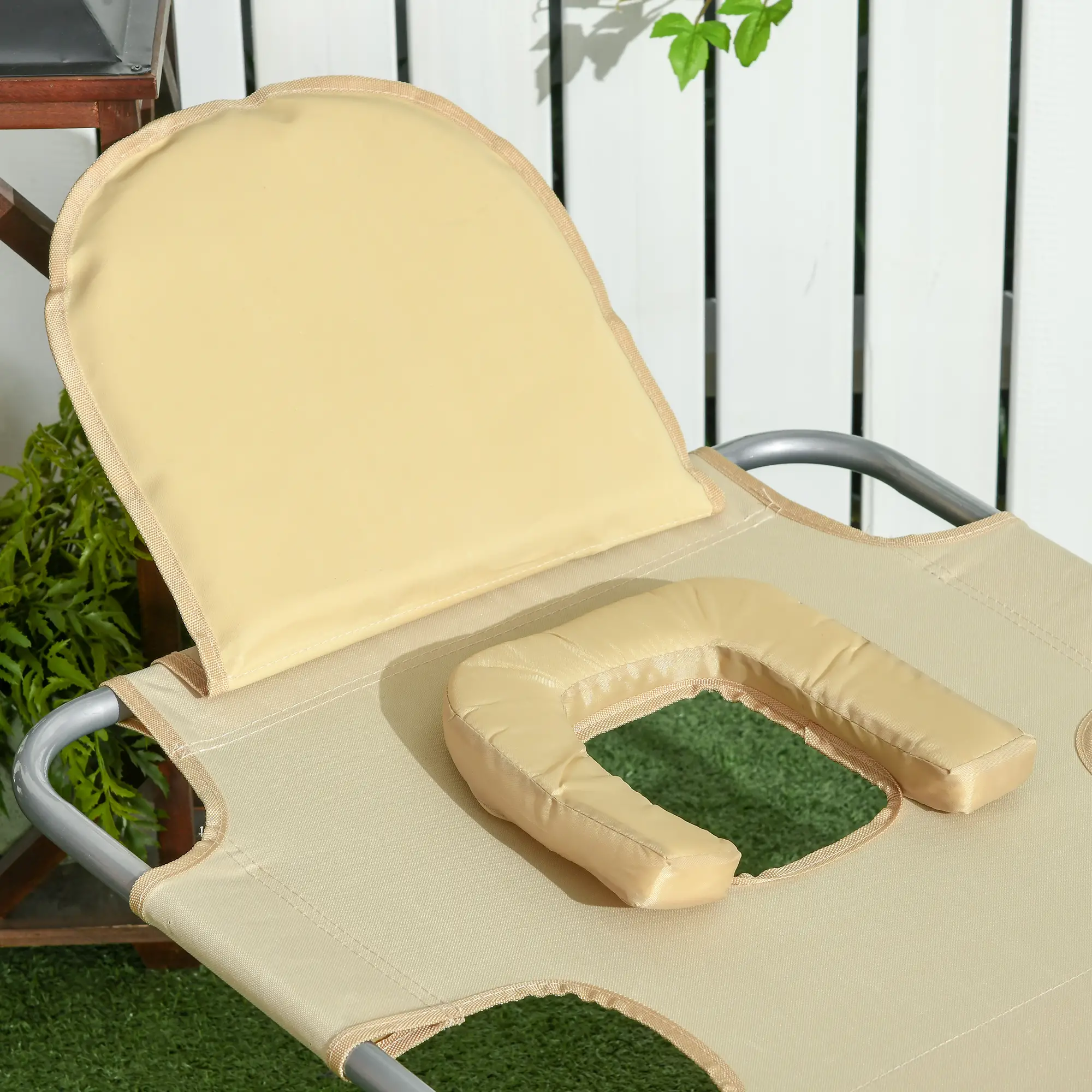 Folding Outdoor Lounge Chair, 5-Level Tanning Chair, Beige - Image 9