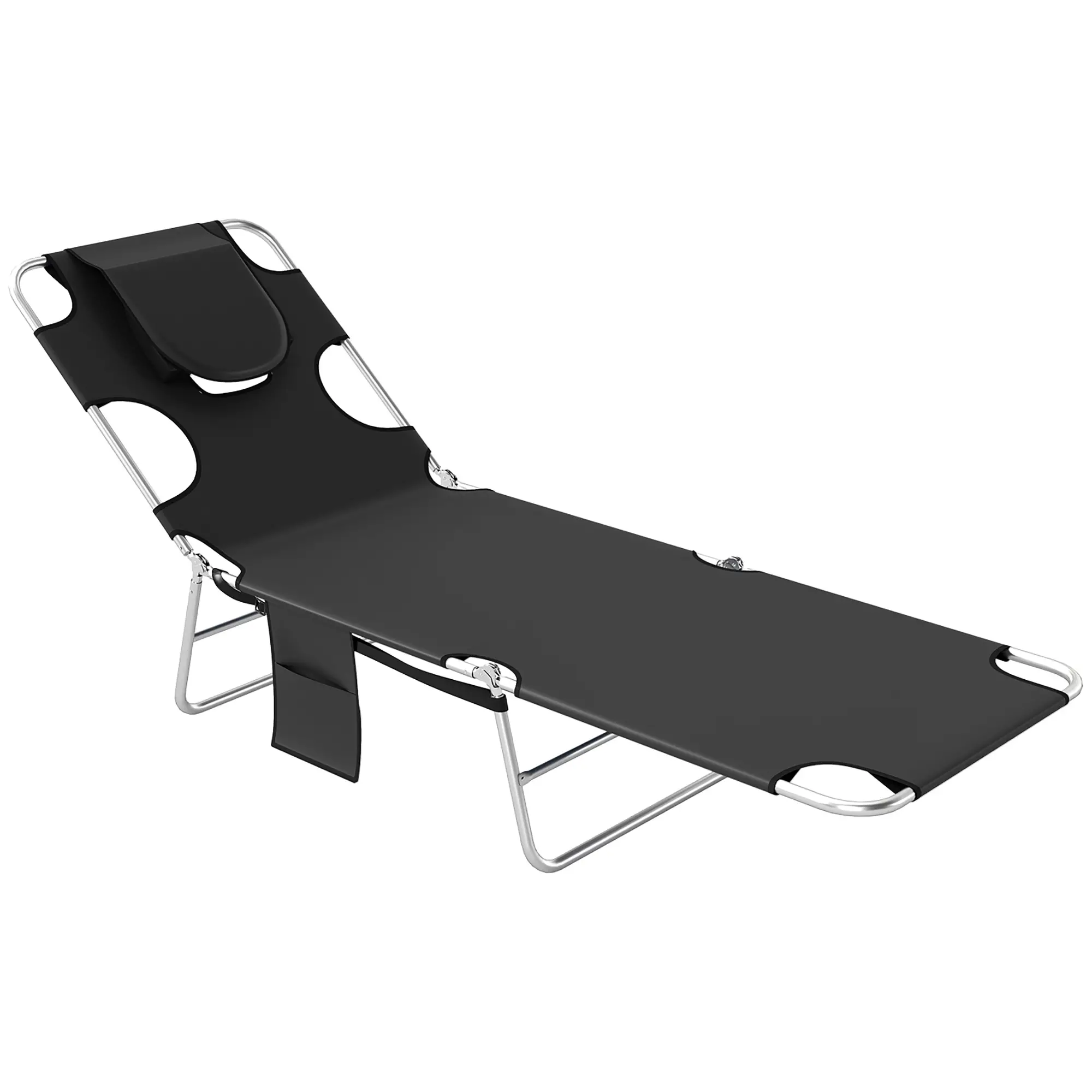 Folding Outdoor Lounge Chair, 5-Level Tanning Chair, Black - Image 11