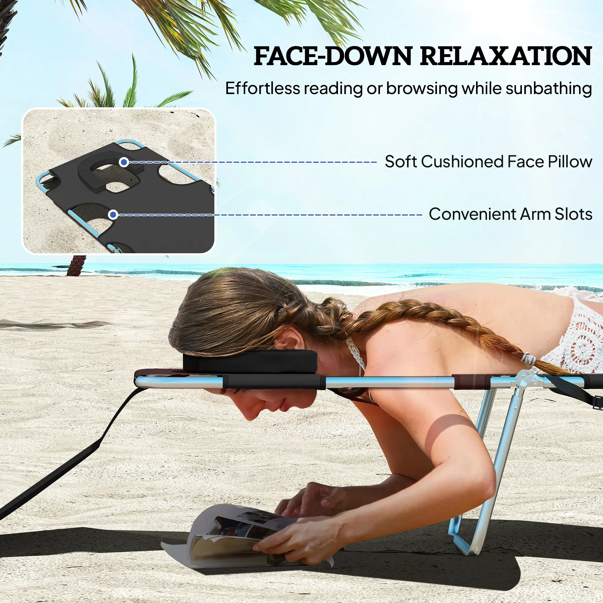 Folding Outdoor Lounge Chair, 5-Level Tanning Chair, Black - Image 5