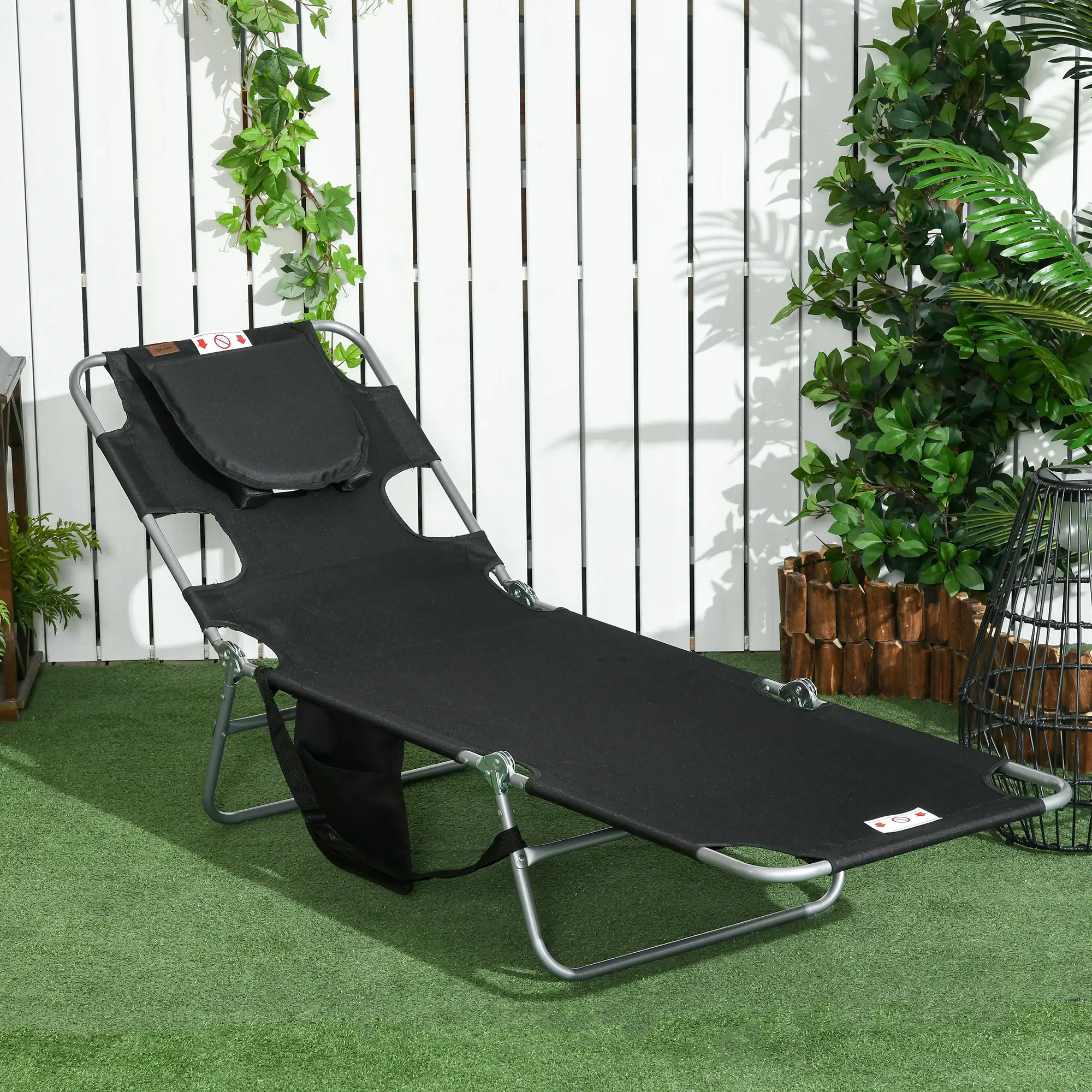 Folding Outdoor Lounge Chair, 5-Level Tanning Chair, Black - Image 8