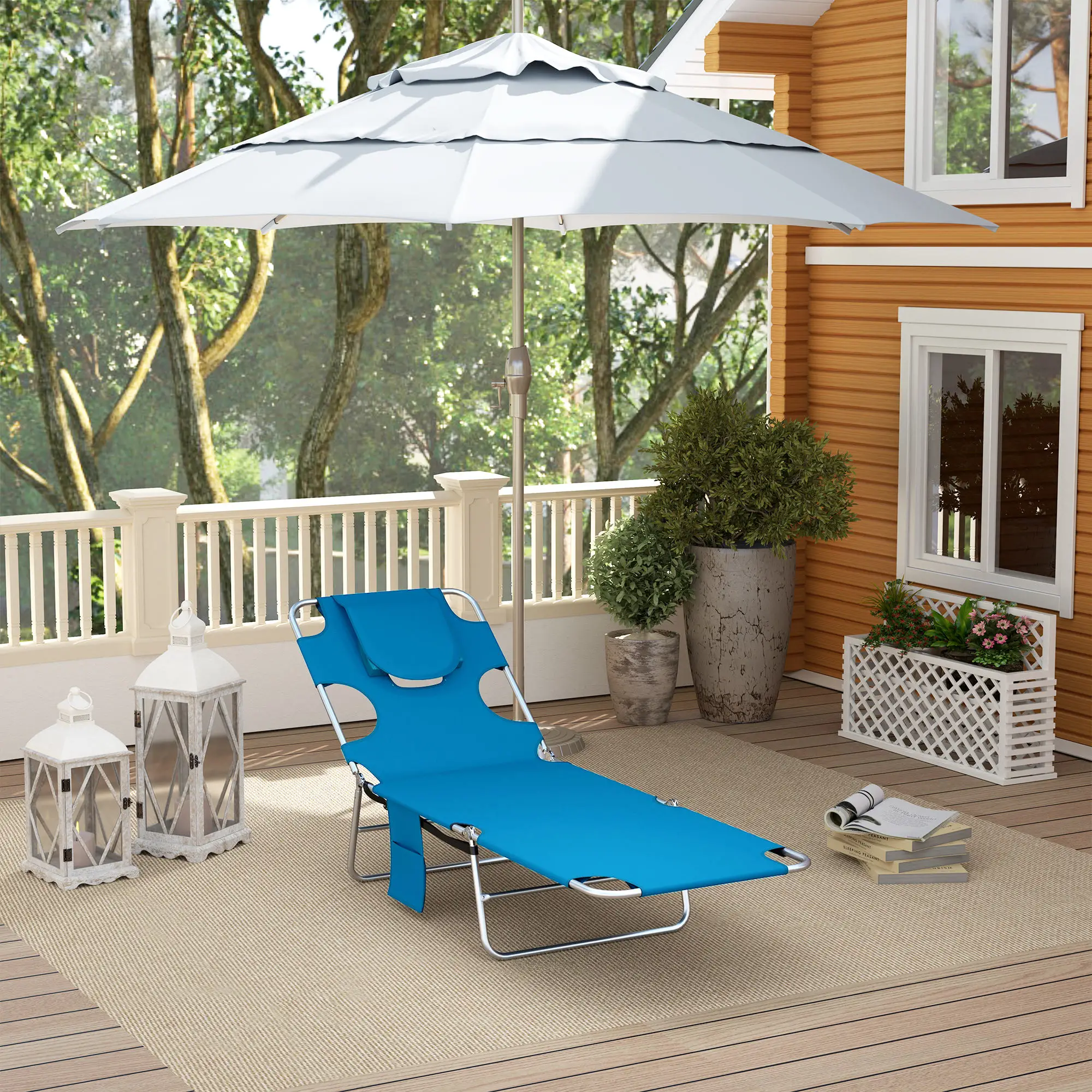 Folding Outdoor Lounge Chair, 5-Level Tanning Chair, Blue - Image 10