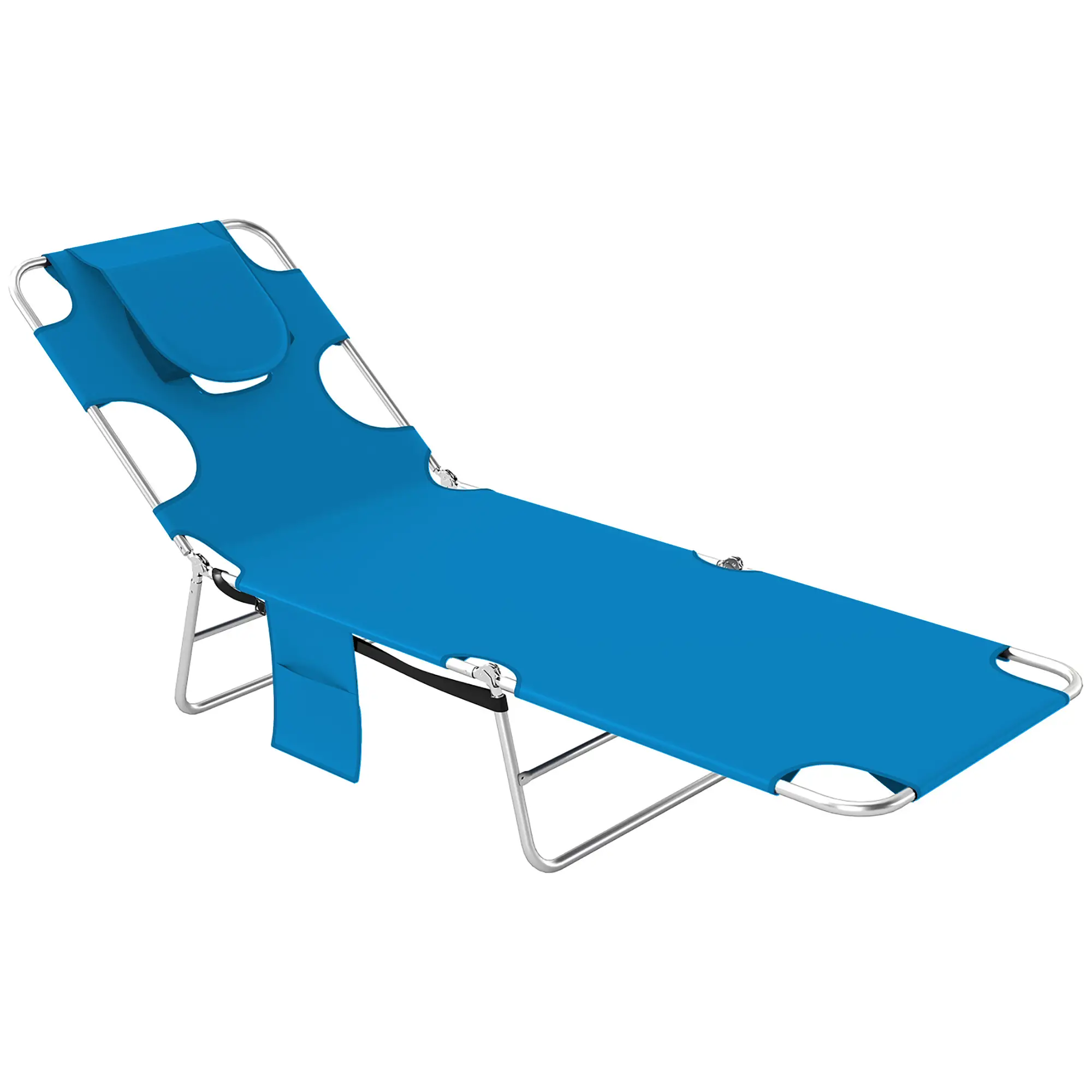 Folding Outdoor Lounge Chair, 5-Level Tanning Chair, Blue - Image 11