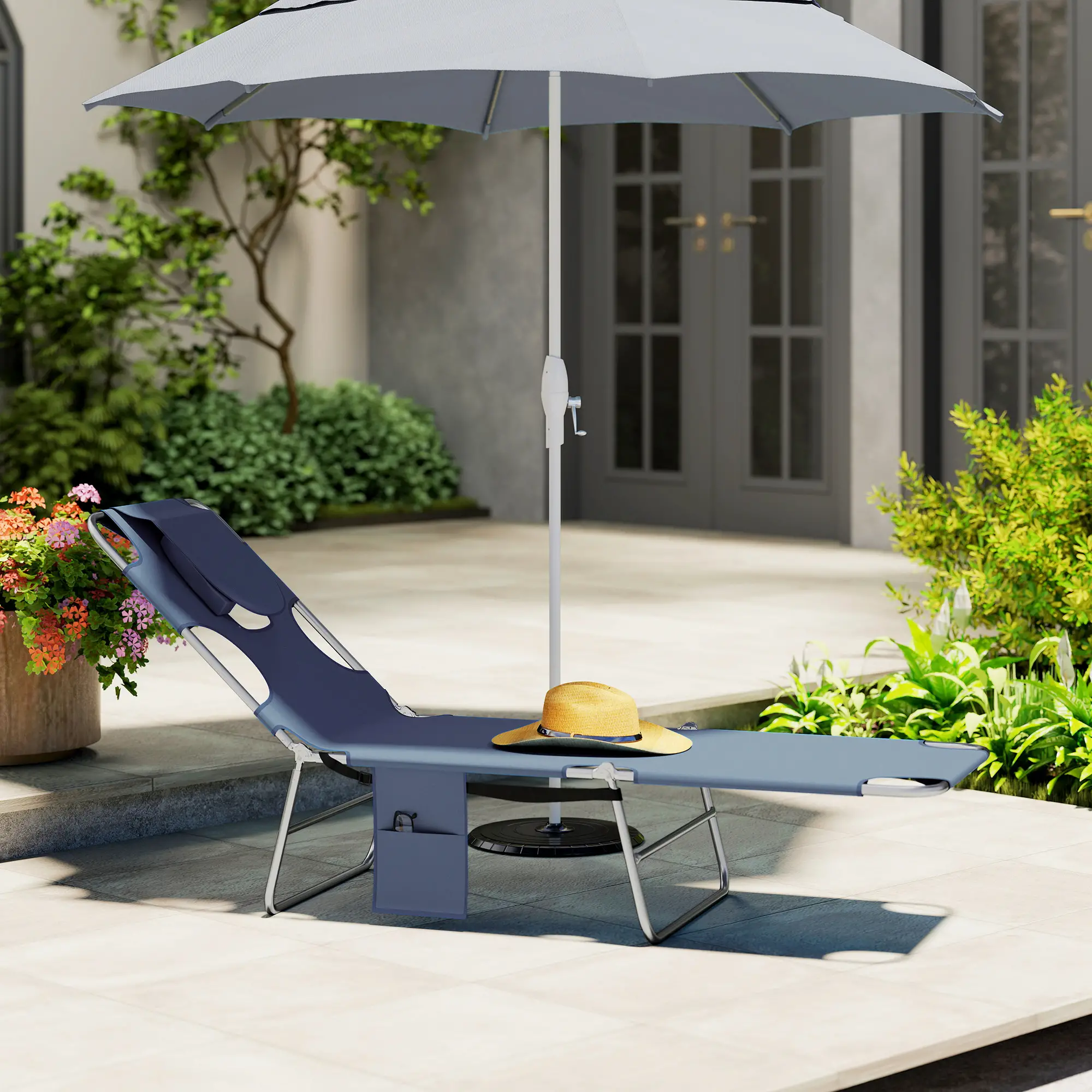 Folding Outdoor Lounge Chair, 5-Level Tanning Chair, Grey - Image 10