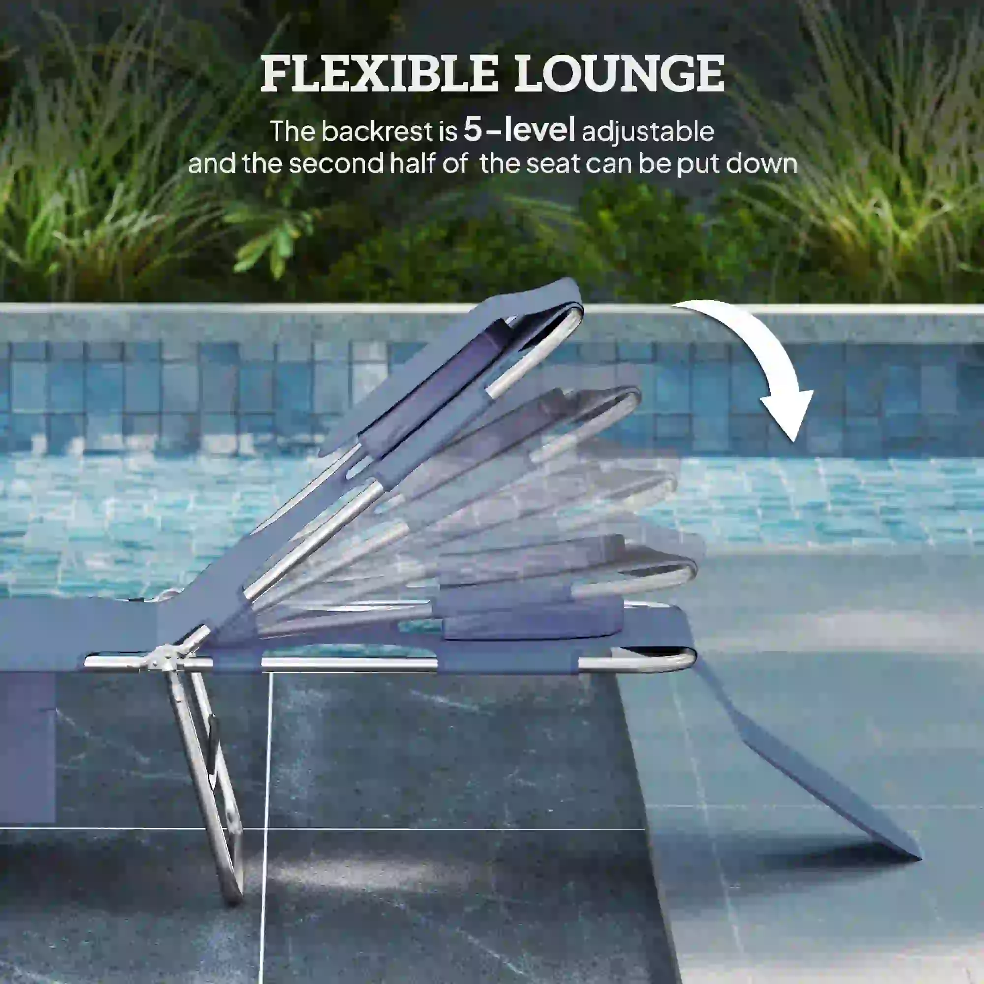 Folding Outdoor Lounge Chair, 5-Level Tanning Chair, Grey - Image 4