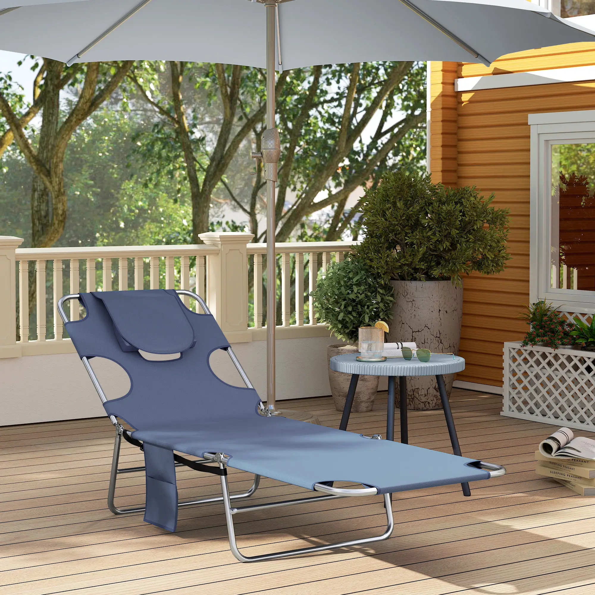 Folding Outdoor Lounge Chair, 5-Level Tanning Chair, Grey - Image 9