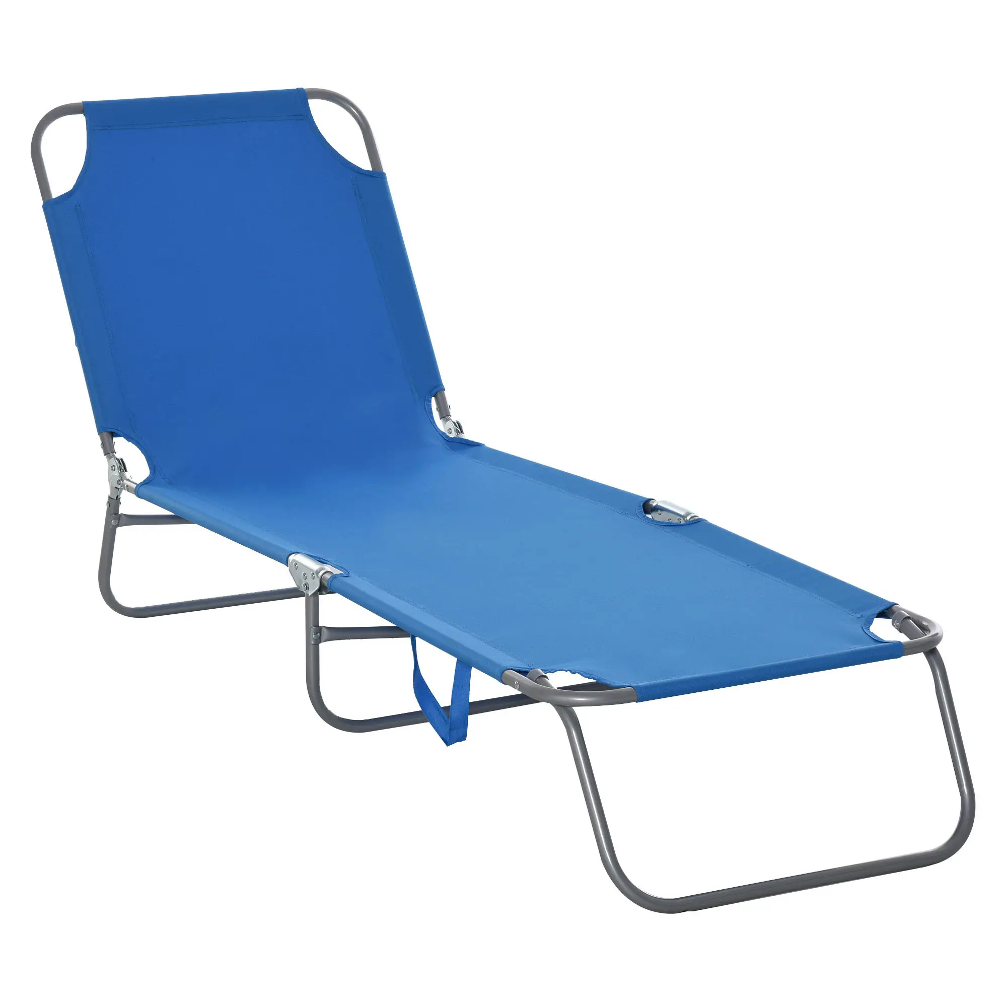 Folding Outdoor Lounge Chair, Portable Reclining Beach Lounger, Blue - Image 11