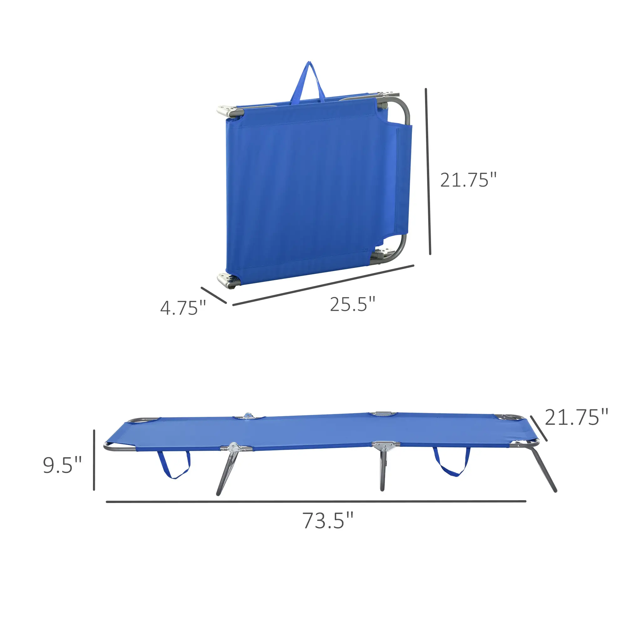 Folding Outdoor Lounge Chair, Portable Reclining Beach Lounger, Blue - Image 3