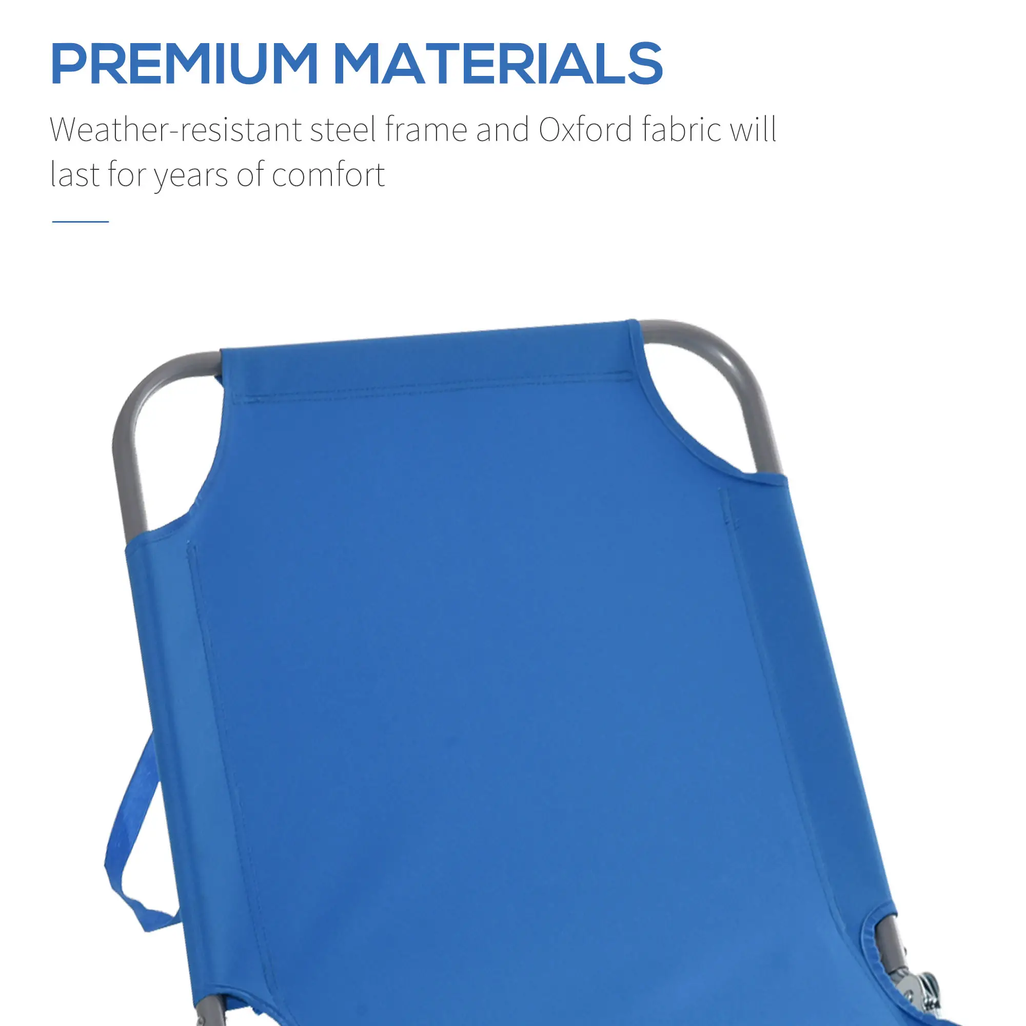 Folding Outdoor Lounge Chair, Portable Reclining Beach Lounger, Blue - Image 5