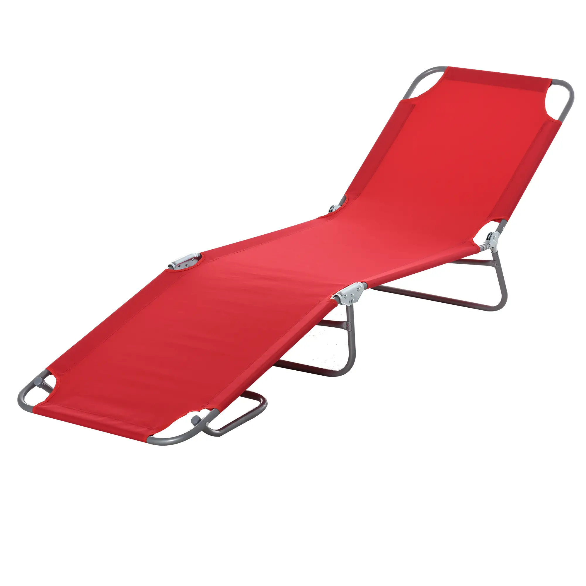 Folding Outdoor Lounge Chair, Portable Reclining Beach Lounger, Breathable Mesh, Red - Image 11