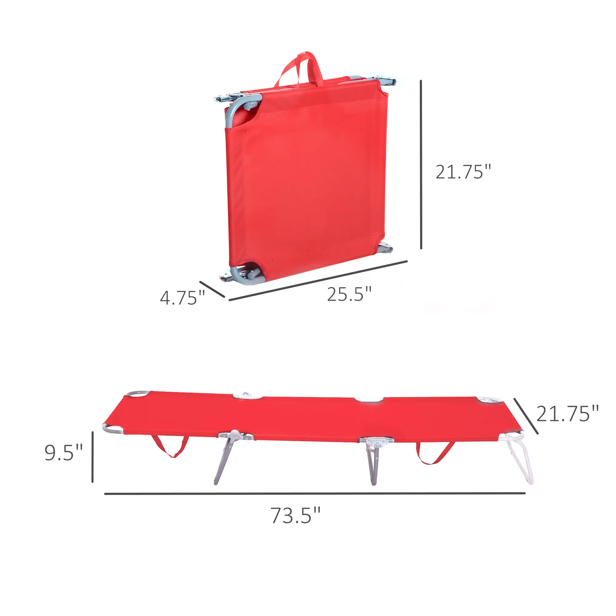 Folding Outdoor Lounge Chair, Portable Reclining Beach Lounger, Breathable Mesh, Red - Image 3