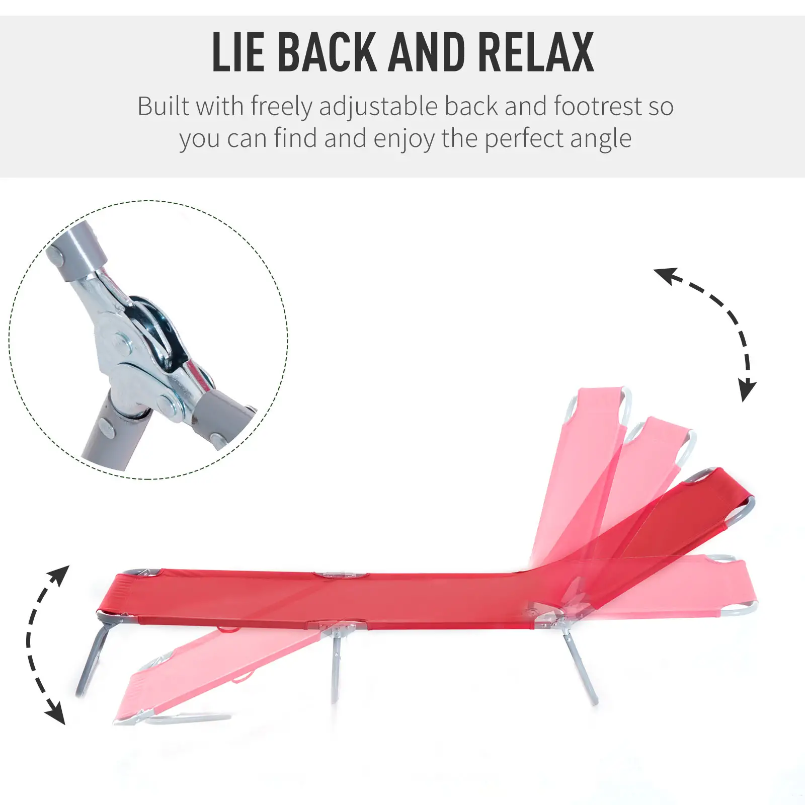 Folding Outdoor Lounge Chair, Portable Reclining Beach Lounger, Breathable Mesh, Red - Image 5