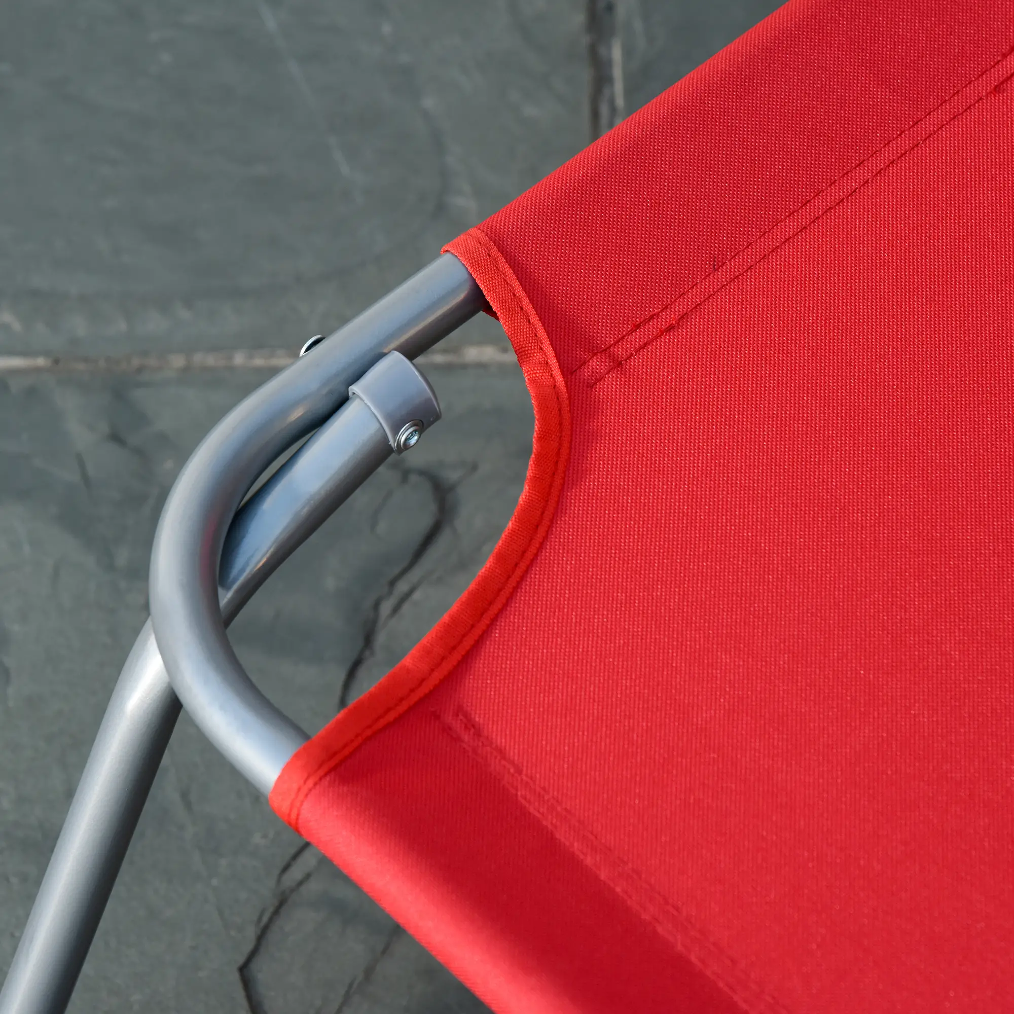 Folding Outdoor Lounge Chair, Portable Reclining Beach Lounger, Breathable Mesh, Red - Image 9