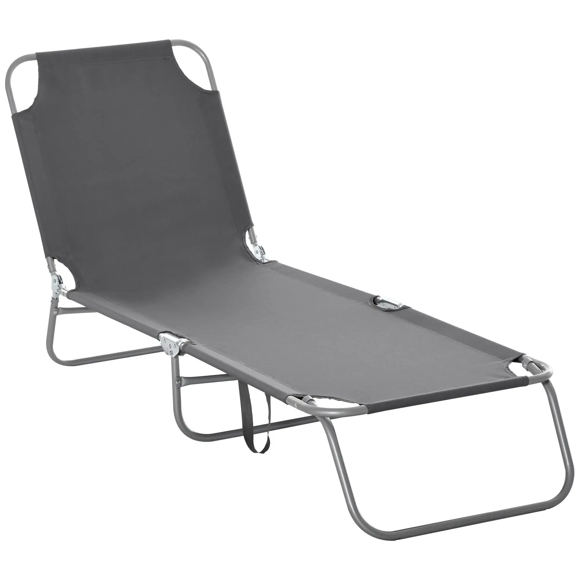 Folding Outdoor Lounge Chair, Reclining Beach Lounger, Breathable Mesh, Grey