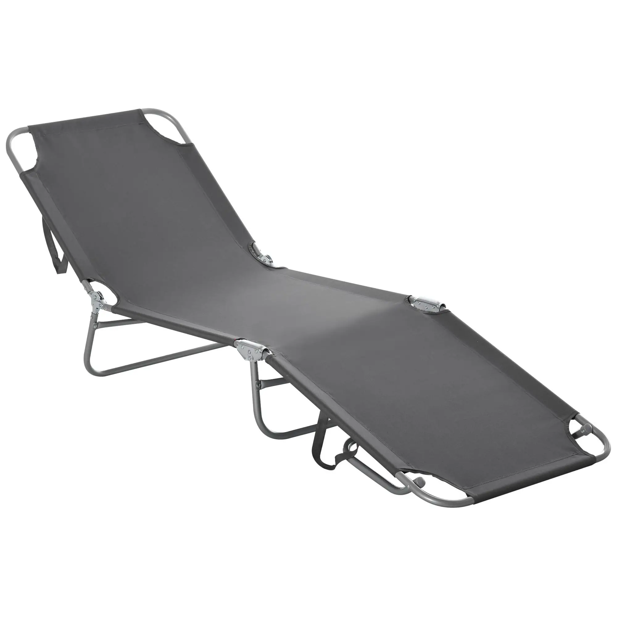 Folding Outdoor Lounge Chair, Reclining Beach Lounger, Breathable Mesh, Grey - Image 11