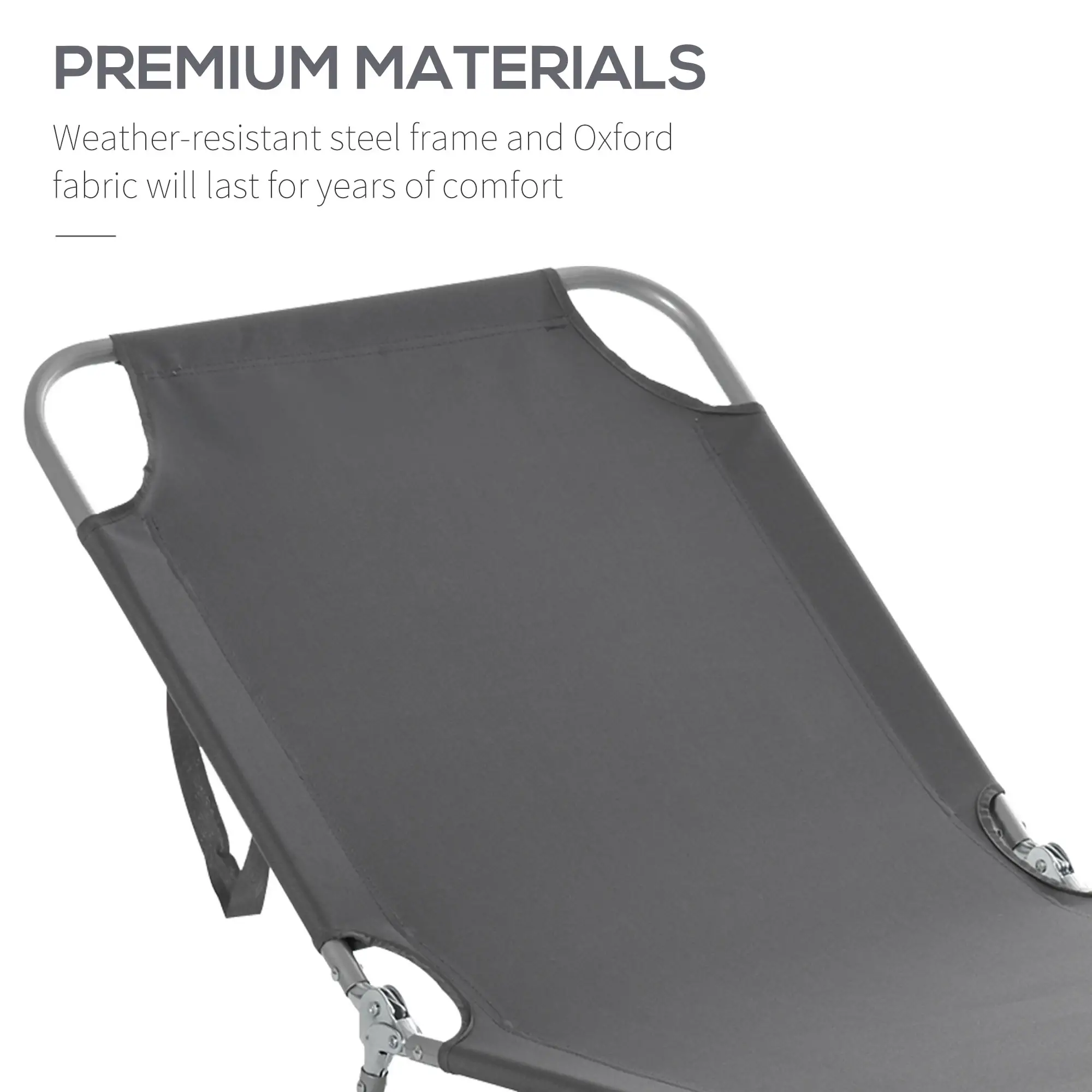 Folding Outdoor Lounge Chair, Reclining Beach Lounger, Breathable Mesh, Grey - Image 5