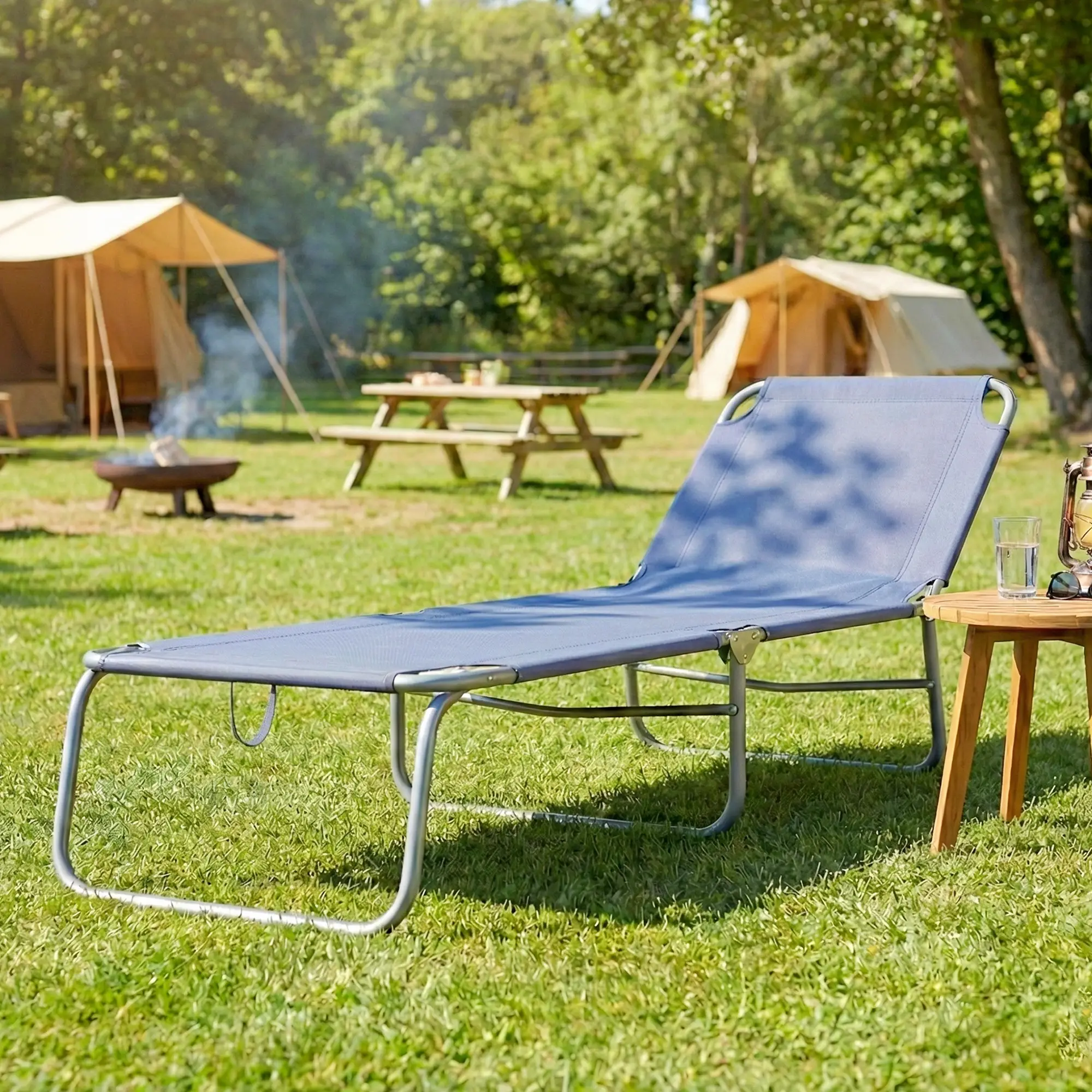 Folding Outdoor Lounge Chair, Reclining Tanning Chair, Navy Blue - Image 10