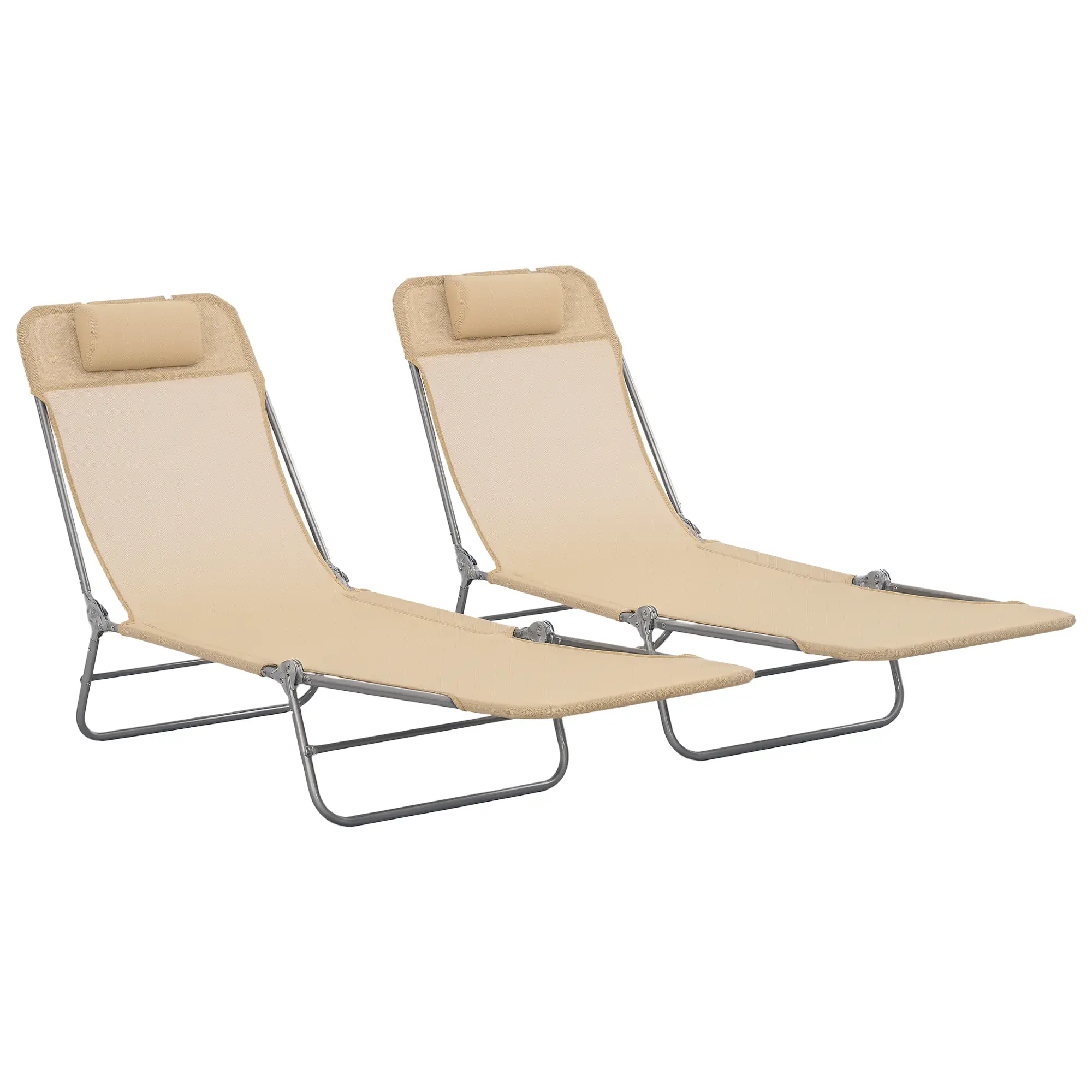 Folding Outdoor Lounge Chair Set, 2 Reclining Tanning Chairs, 5-Position Adjustable Backrest, Brown - Image 11