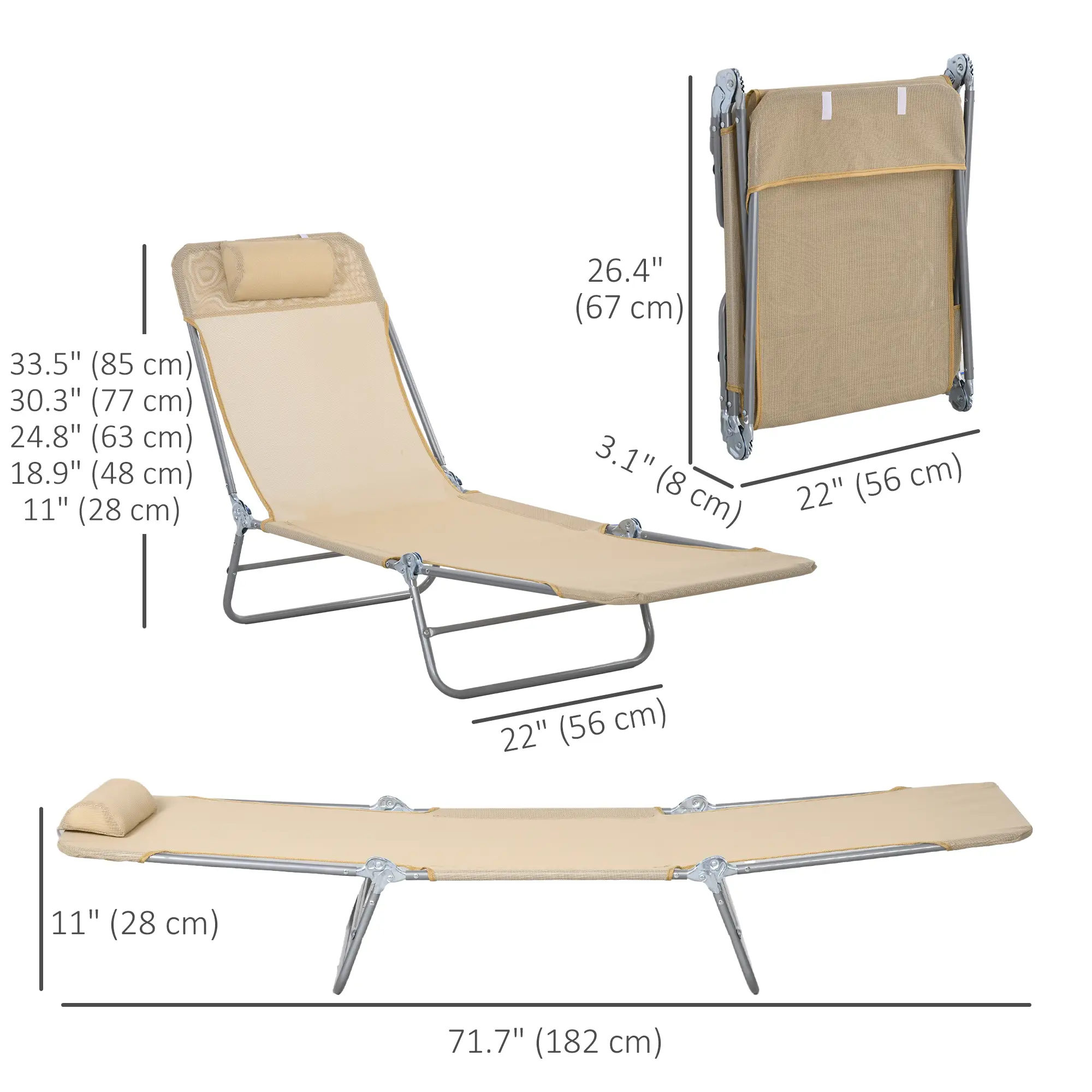 Folding Outdoor Lounge Chair Set, 2 Reclining Tanning Chairs, 5-Position Adjustable Backrest, Brown - Image 3