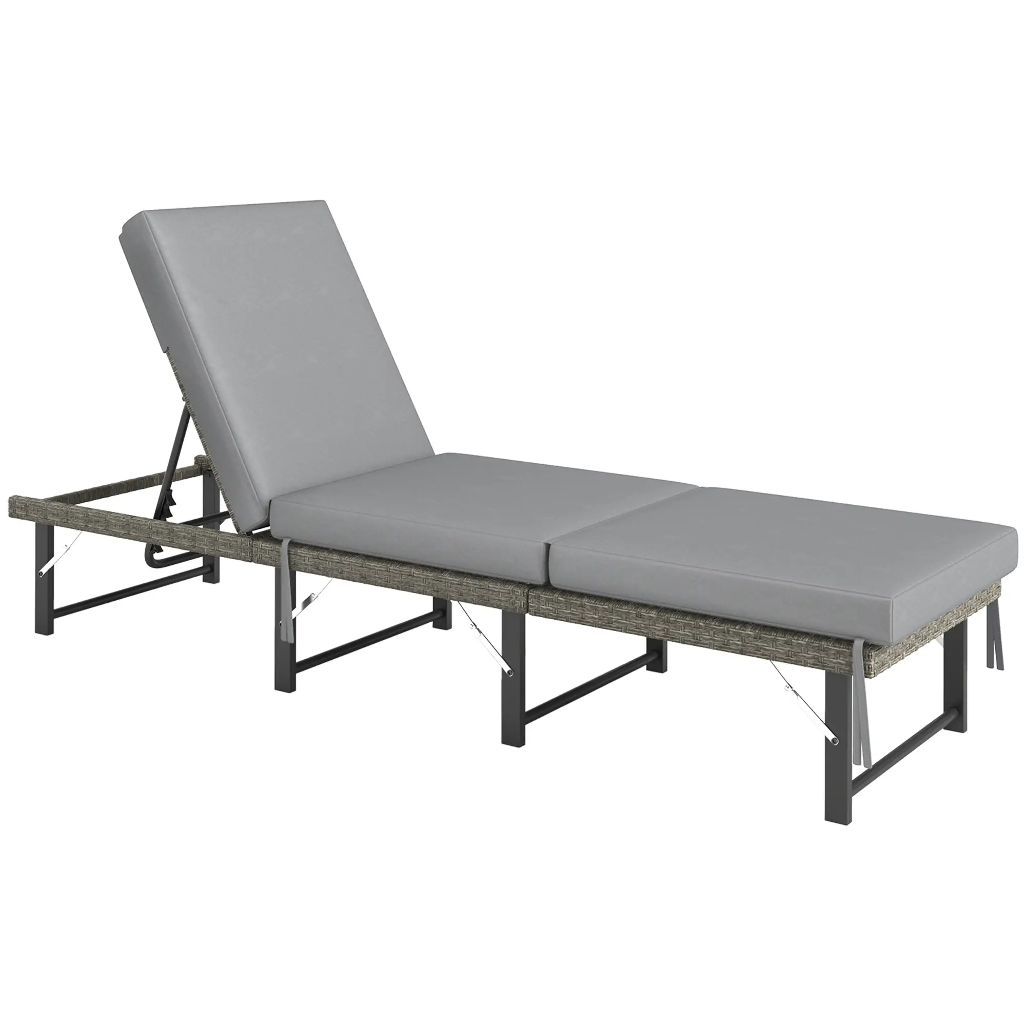Folding Outdoor Lounge Chair, Wicker Chaise With Cushion, Grey - Image 11