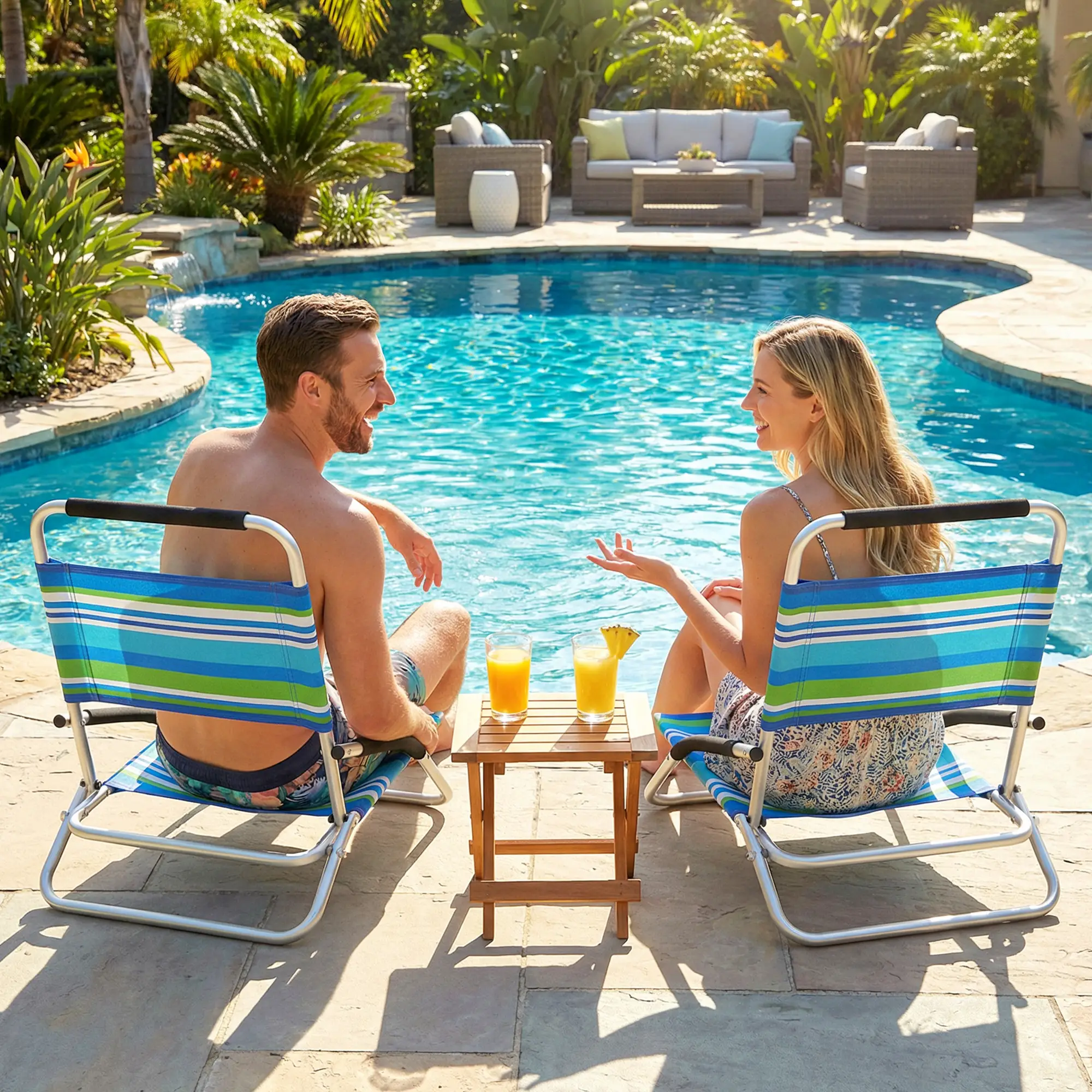 Folding Outdoor Recliner Lounge Chair Set, 2 Pack, Hidden Pocket - Image 10