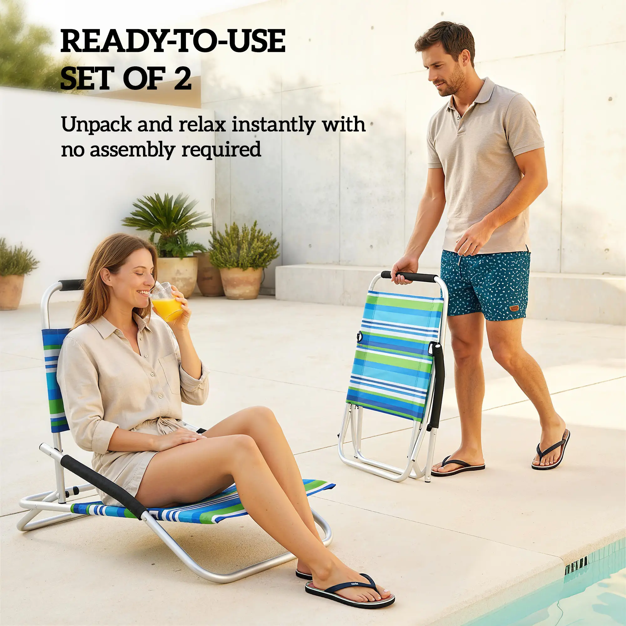 Folding Outdoor Recliner Lounge Chair Set, 2 Pack, Hidden Pocket - Image 4