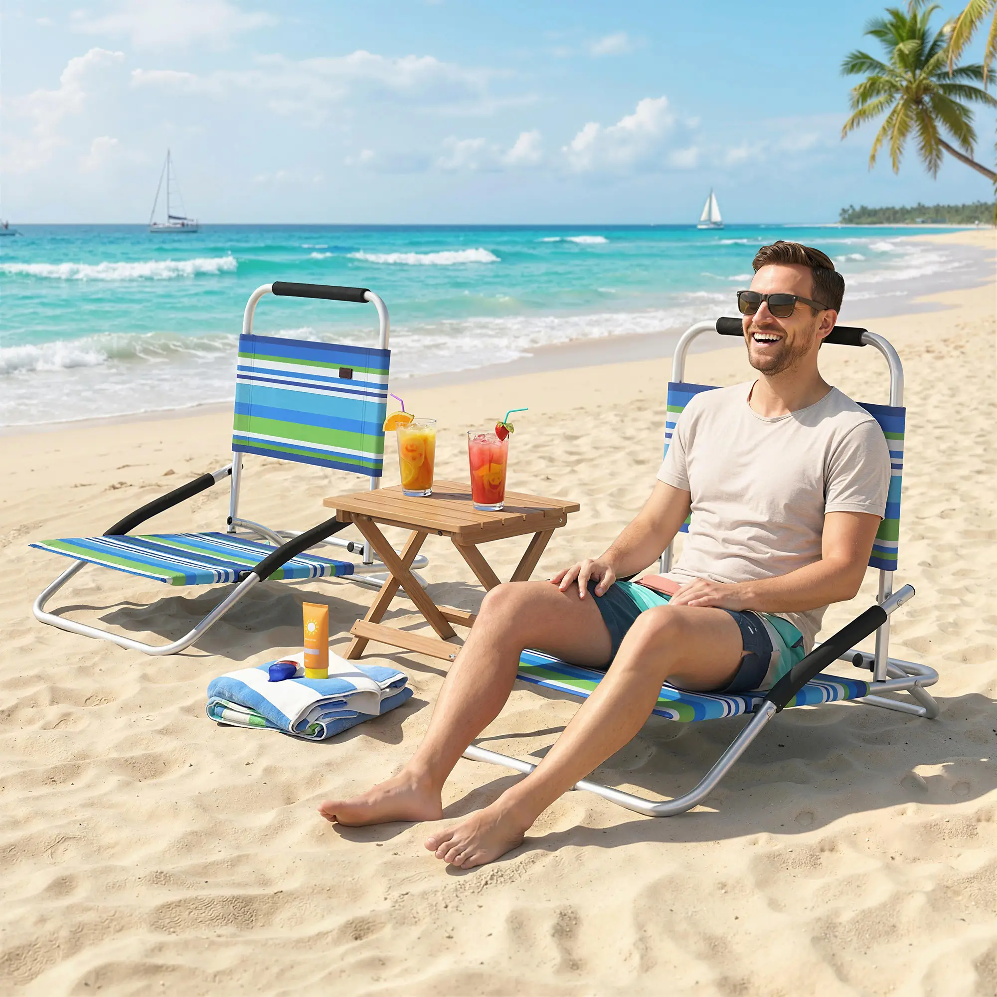 Folding Outdoor Recliner Lounge Chair Set, 2 Pack, Hidden Pocket - Image 8