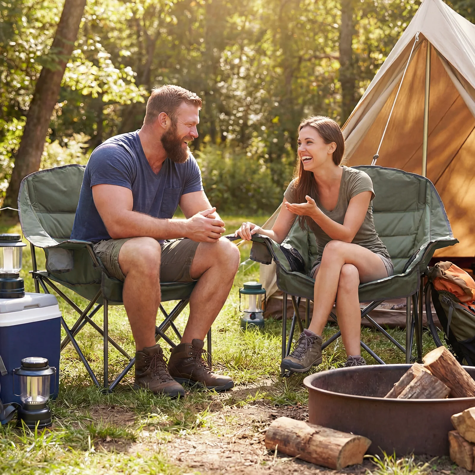 Folding Oversized Camping Chair, Side Pockets, Cup Holder, Green - Image 6